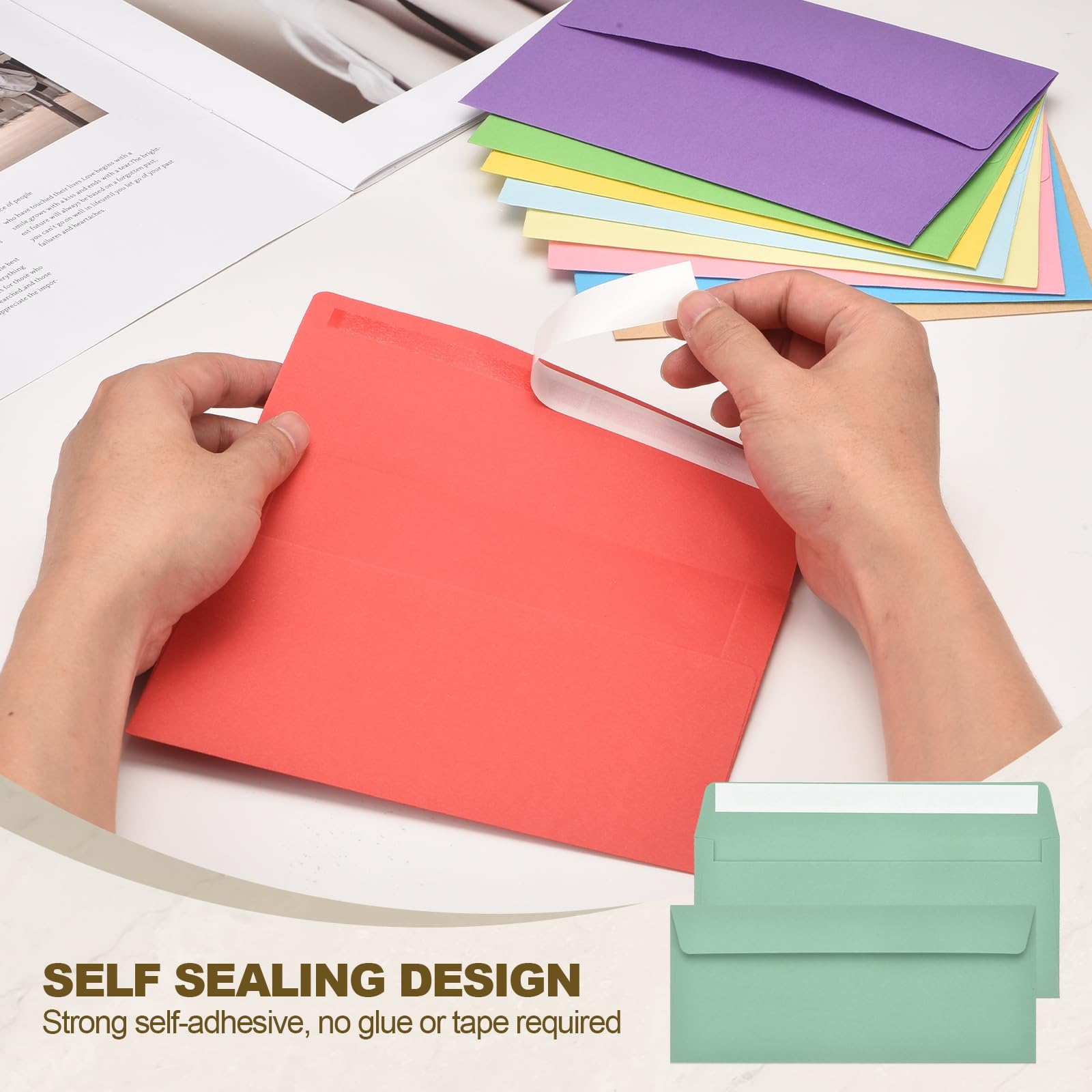 PATIKIL 100 Pack Grass Green #10 Business Envelopes, Colored Self Seal Letter Size Envelopes for Business Mailing Office Checks Invitation, 24.1 x 10.5 cm - Image 4