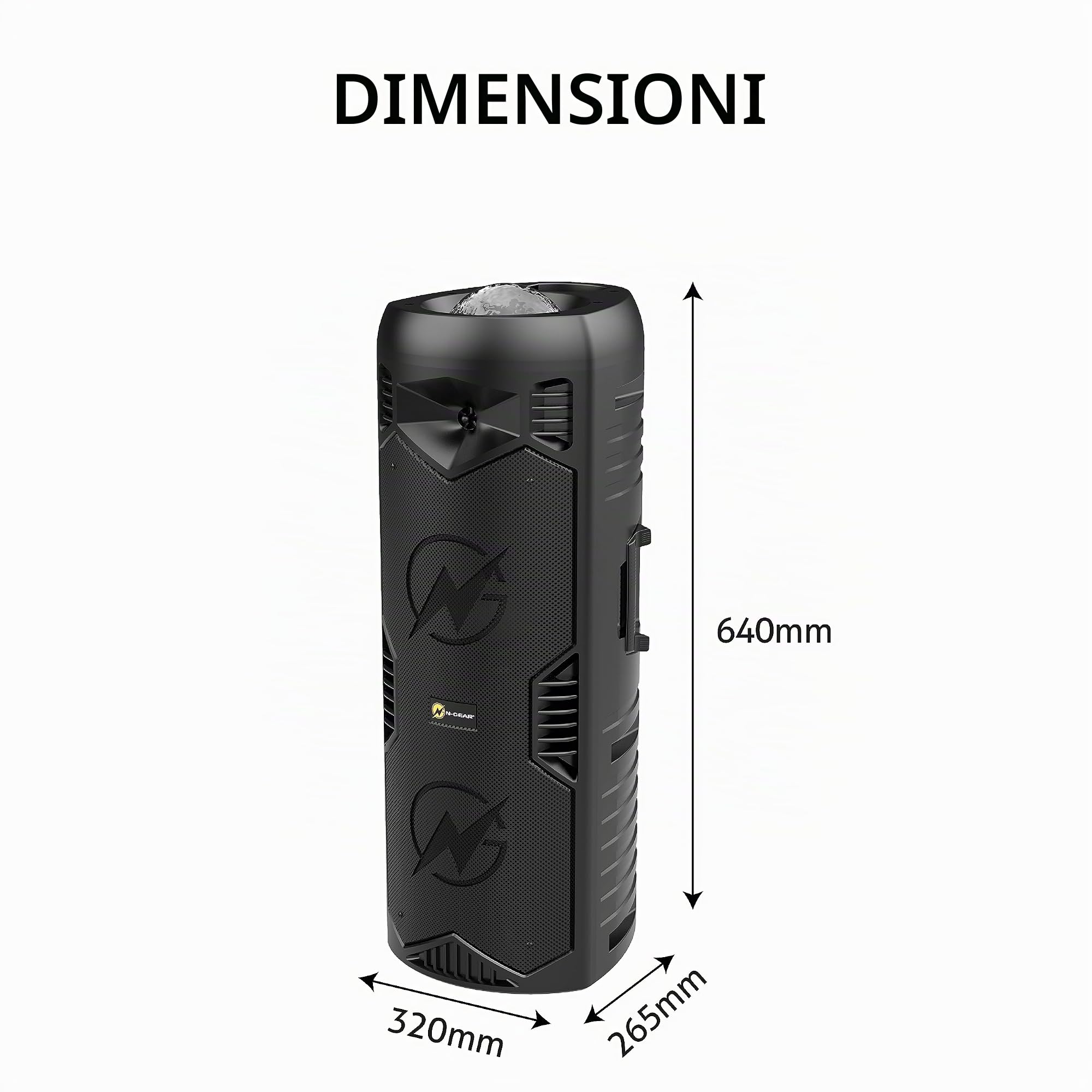N-Gear LGP-5150 Cassa Bluetooth Portatile Party e Karaoke con Luci | 200 W, 87 dB, batteria 7,4 V / 3000 mAh, TWS stereo, LED, microfono wireless, USB, microSD e AUX per feste e karaoke