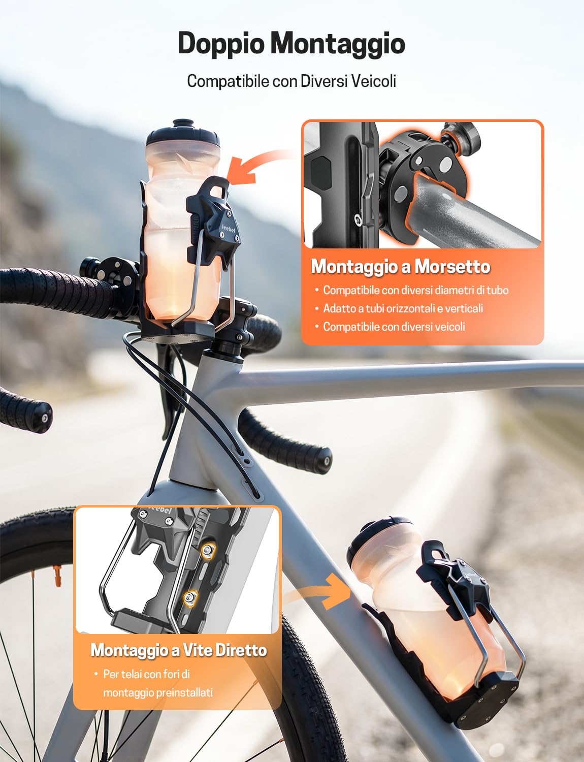 Jeebel Porta Borraccia Moto, Portaborraccia Bici, Porta Bottiglie Acqua, Portabicchieri, Portabevande
