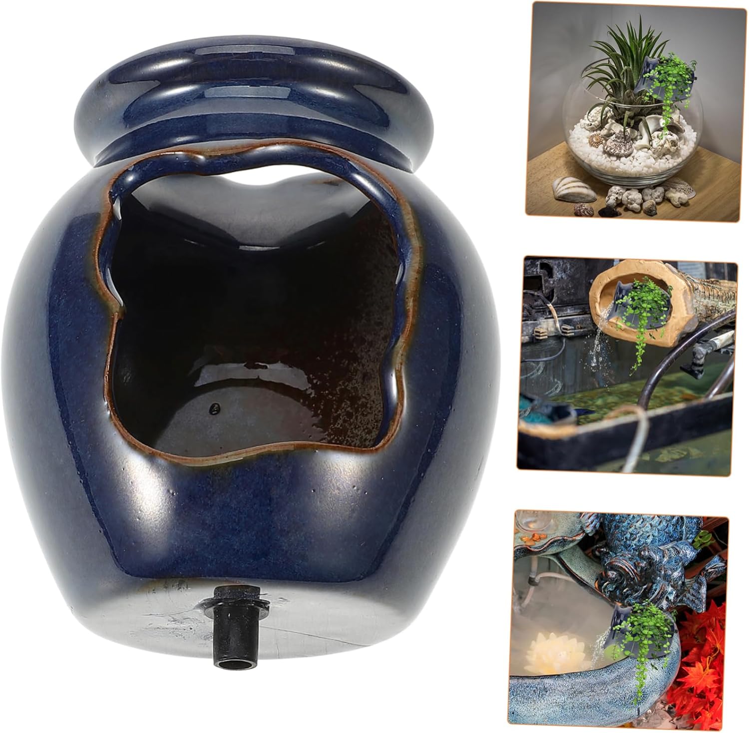 balacoo Decorative Ceramic Jar Fountain Solar-Powered Water Fountain for Indoor Outdoor Garden Courtyard Decor