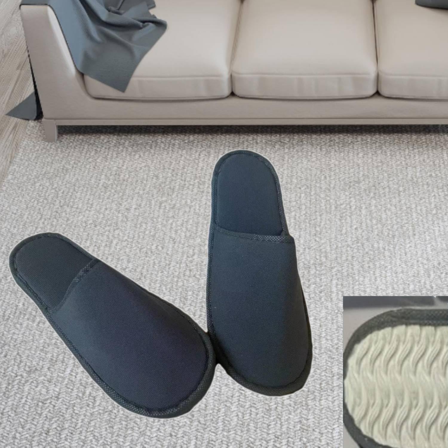 50 Paia Pantofole Monouso Tessuto Unisex Antiscivolo per Hotel Spa Viaggi | Ciabatte Usa E Getta Leggere Traspiranti Suola Spessa Bianco Nero Taglia 42 Adulti