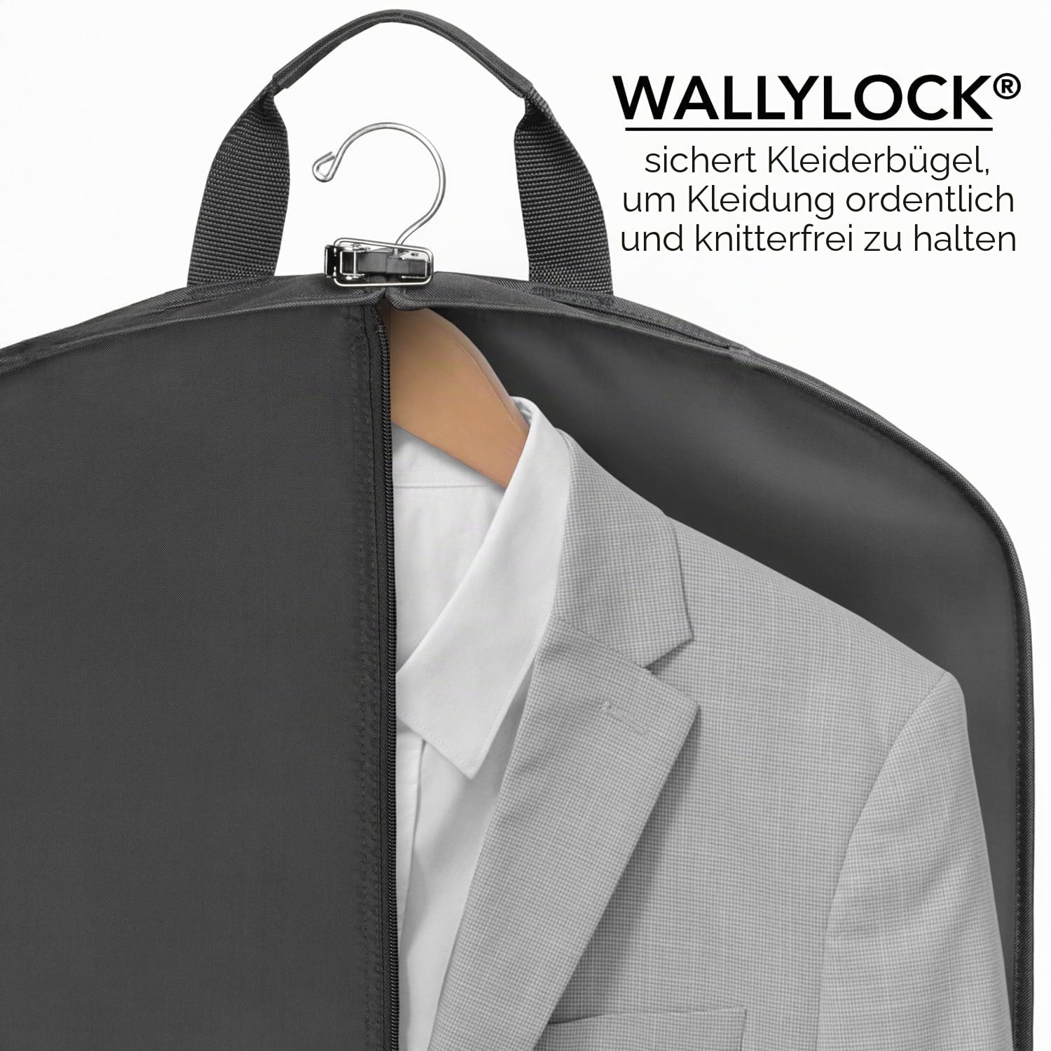 WallyBags Reise-Kleidersack für Anzüge und Kleider, dreifach faltbar, Schwarz mit Futter (Schwarz) - 510 Black