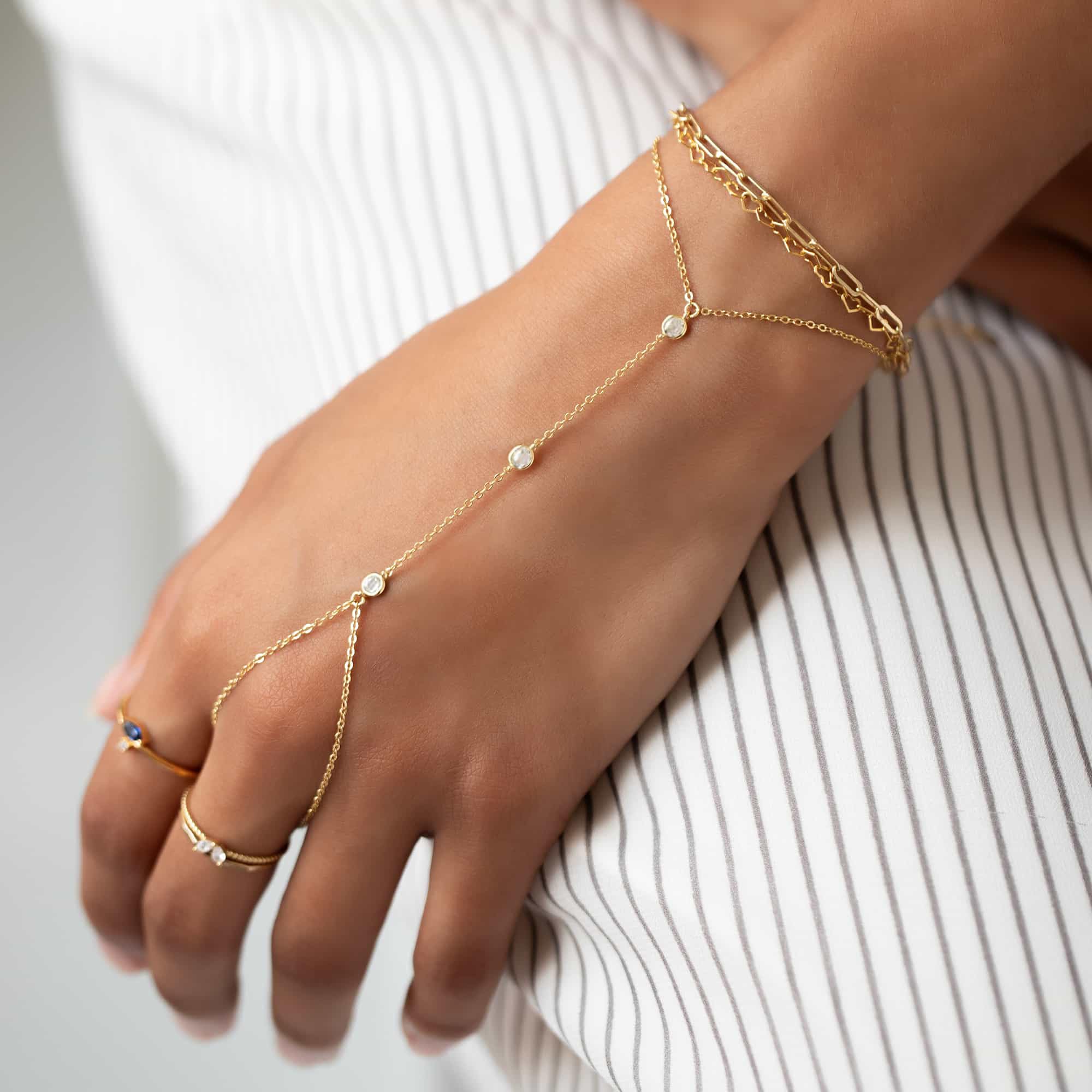 Listine Hand Chain Bracelet 14K Gold Plated Ring Bracelet Hand Chain Trendy Stuff for Women Dainty Hand Bracelets with Finger Ring Hand Jewelry for Women: K