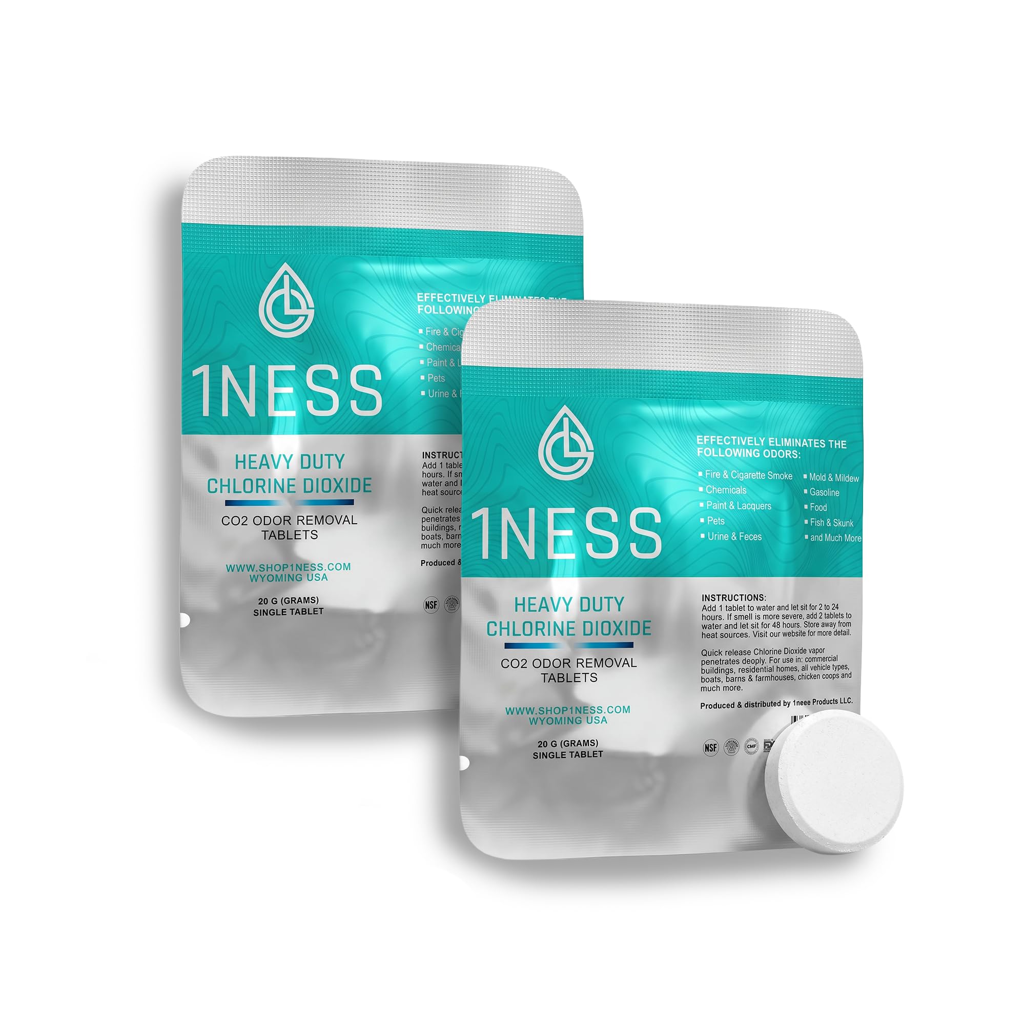 1ness Extra Strenth Premium Heavy Duty Chlorine Dioxide Odor Neutralizing Tablets – 40g (Pack of 2) – Deep Penetrating CLO2 Odor Removal for Home & Commercial Use