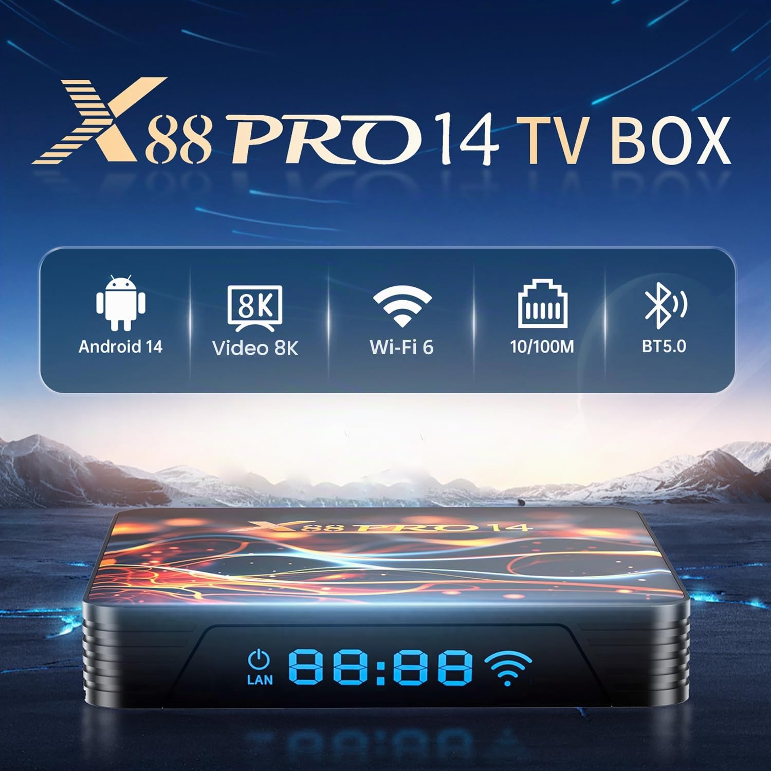 GREVA Android 14.0 TV Box, 8K Android Box 2 GB RAM 16 GB ROM RK3518 Quad-Core 64 bit Cortex-A53, UHD Smart TV Box Internet 2,4/5,0 GHz Dual Wi-Fi6 10/100 M Ethernet LAN Bluetooth 5.0 HDMI 2.1 HDR10