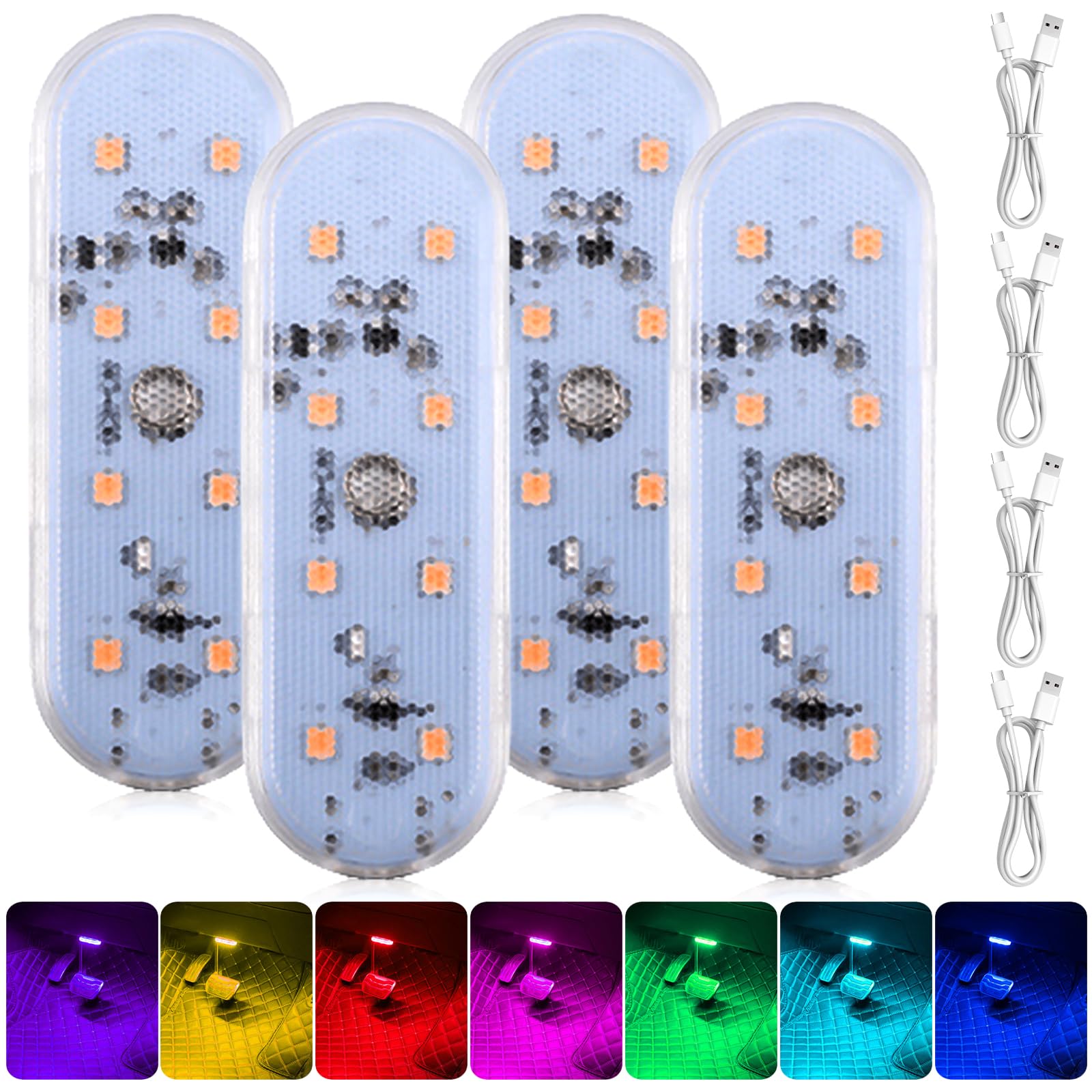 Lot De 4 Lumières LED Ambiances RVB 7 Couleurs - Magnétiques Et Rechargeables USB - Pour Voiture, Maison, Bureau Lampe Led Voiture Lot De 4 Lumières LED Ambiances RVB 7 Couleurs - Magnétiques Et Rechargeables USB - Pour Voiture, Maison, Bureau Lampe Led Voiture
