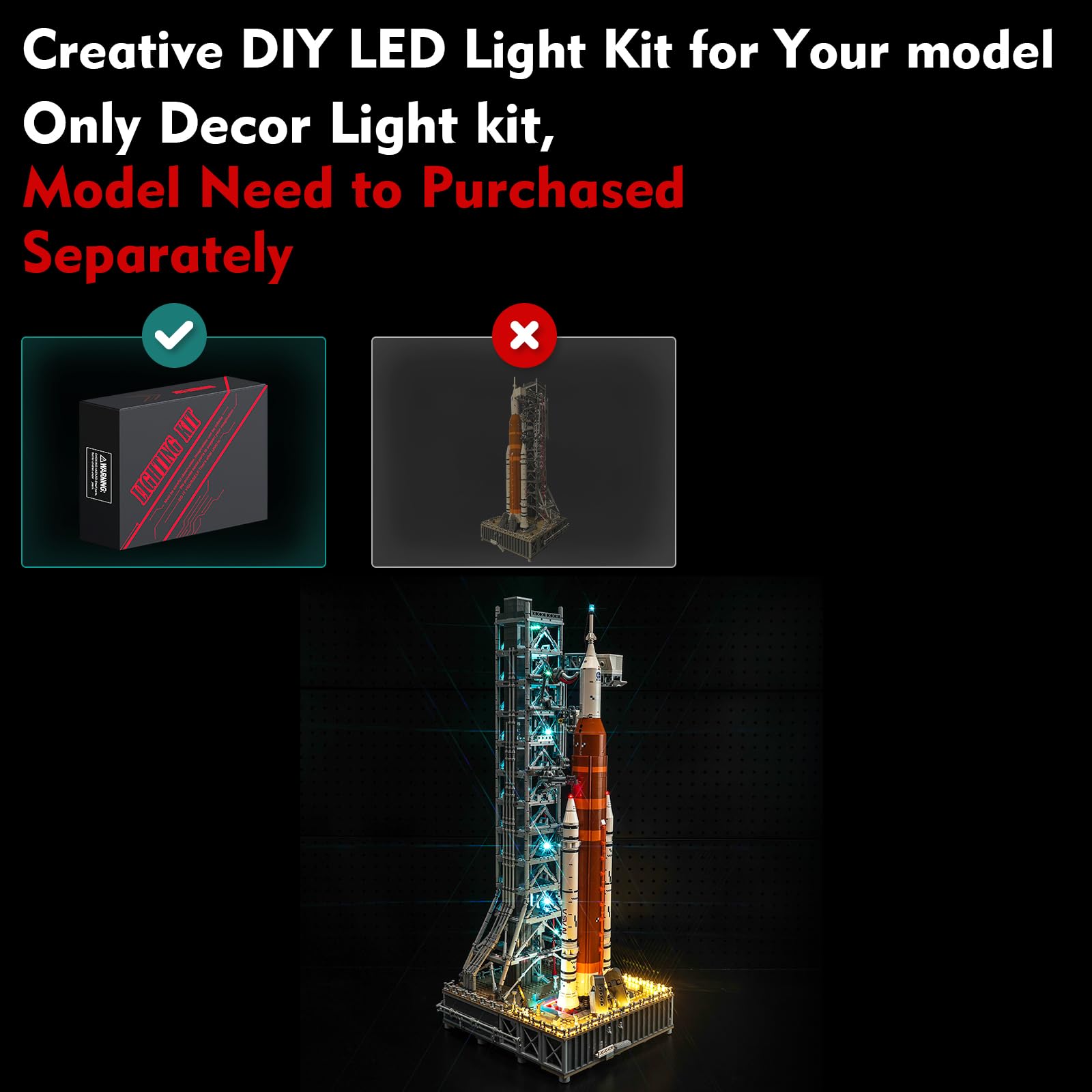 LocoLee LED Light Kit Compatible with Lego NASA Artemis Space Launch System 10341 (No Models Only Light) Creative Lighting Set Accessories Compatible with Lego 10341 Set (Standard Version Light Kit)