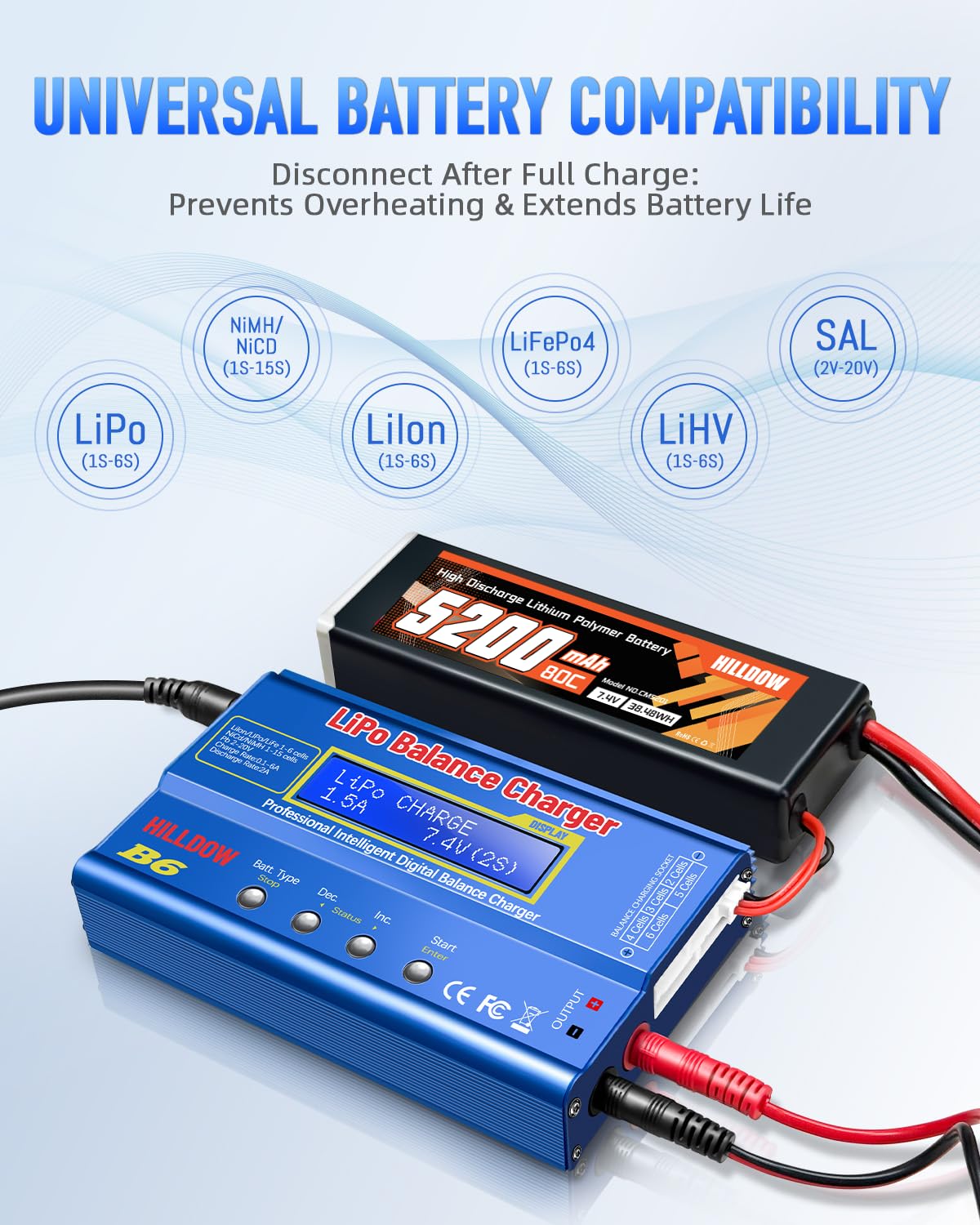 B6 ładowarka do akumulatorów równowagi, 80 W Lipo-Balance z zasilaczem sieciowym do NiMH (1-15s), LiPo/litowo-jonowy/Life (1-6s), RC-Hobby-ładowarka, złącza XT-60/JST/T