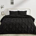 Amazon Basics Pinch Pleat Down-Alternative Comforter Bedding Set - Full / Queen, Black