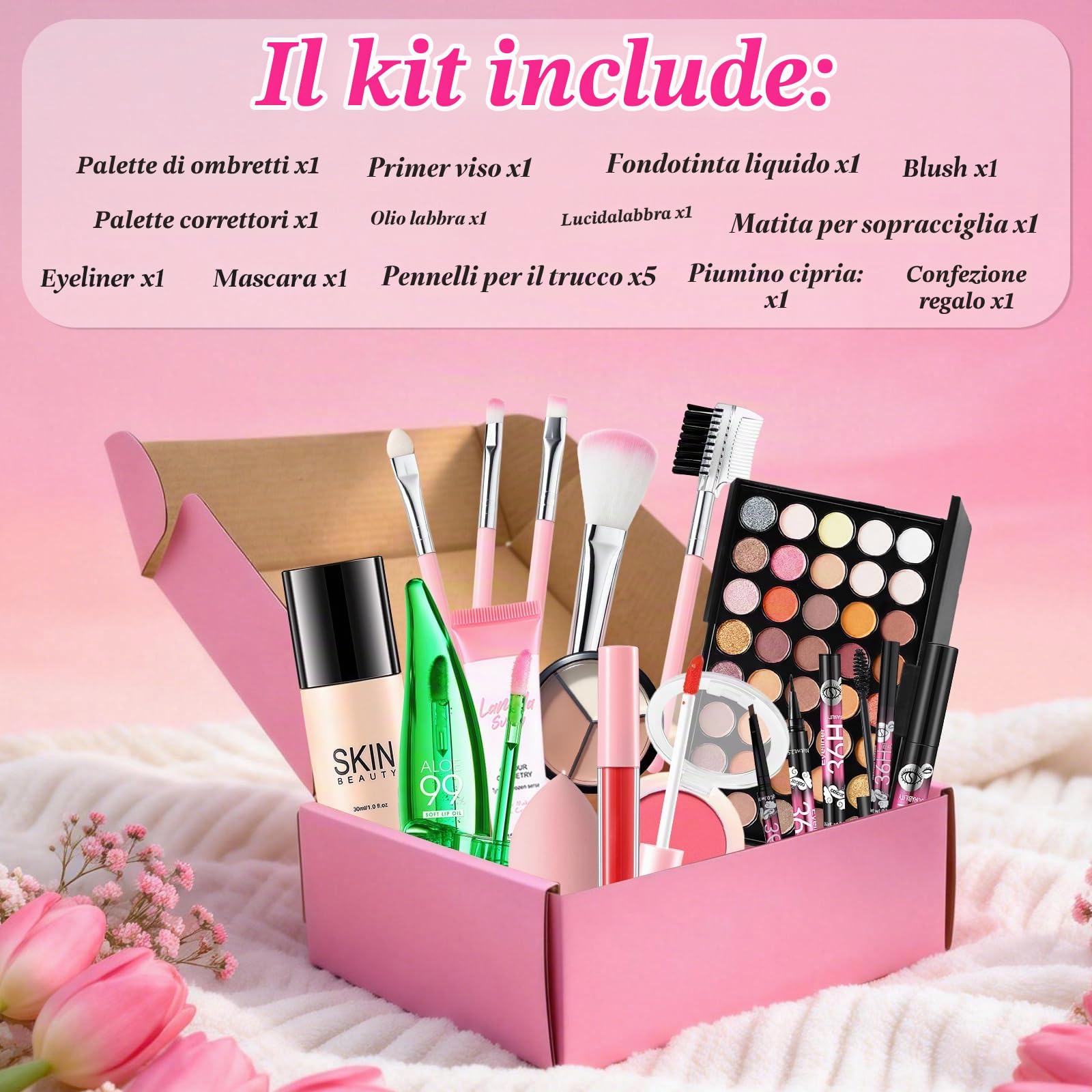 Tutto in Uno Set Trucchi Donna, Kit Trucco Completo, Set Make Up Regalo, Valigetta Trucchi Ragazza con Primer Fondotinta Palette Ombretti Sopracciglia Eyeliner Mascara Gloss Labbra Fard Correttore