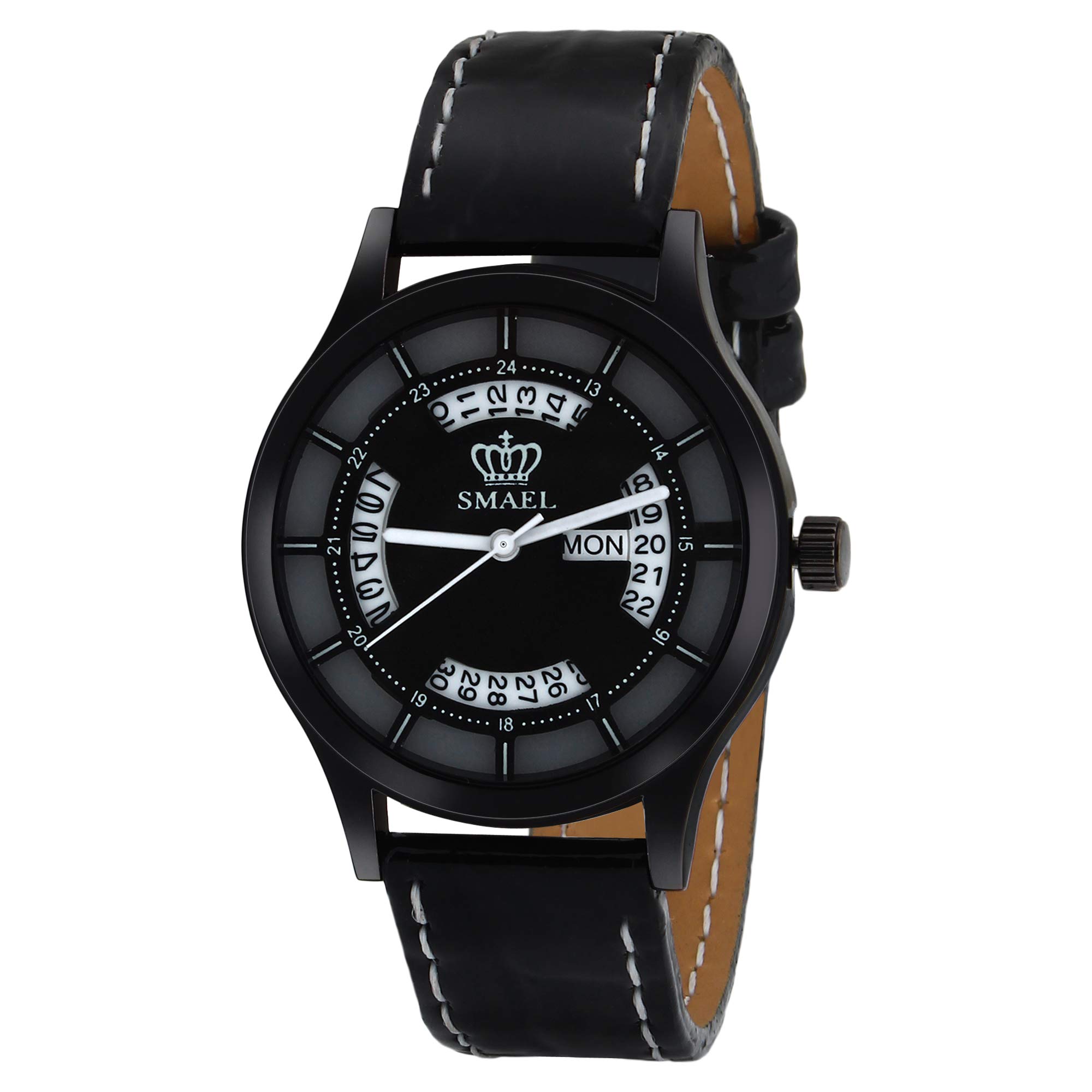 SMAELExclusive Quartz Movement Leather Strap Day and Date Black Dial Analogue Women's and Girl's Wrist Watch (CSM91)