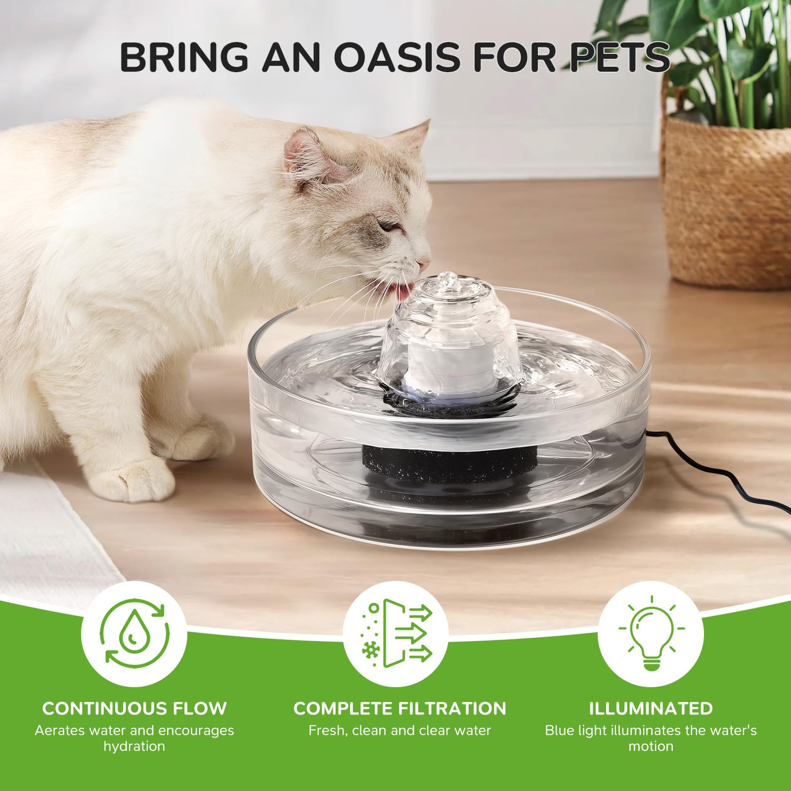 Paquete de 6 filtros de fuente para gatos y 6 juegos de esponjas, compatibles con fuente de vidrio para mascotas Cepheus de 2.7 L