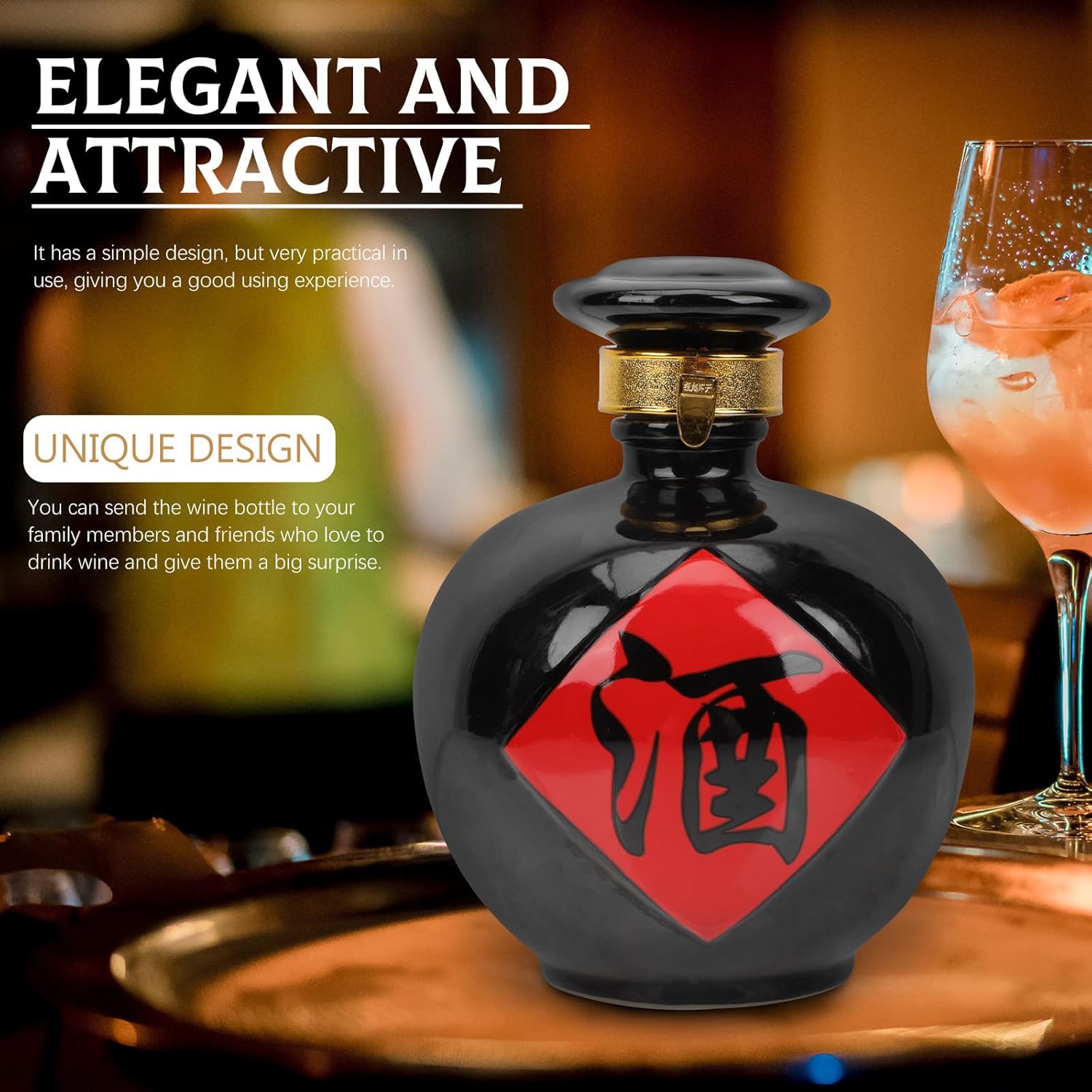 VALICLUD Vintage Ceramic Sealed Wine Jar 2-jin Dark Glaze Liquor Bottle Home Storage Sealing Wine Holder for Cellar and Kitchen Brewing