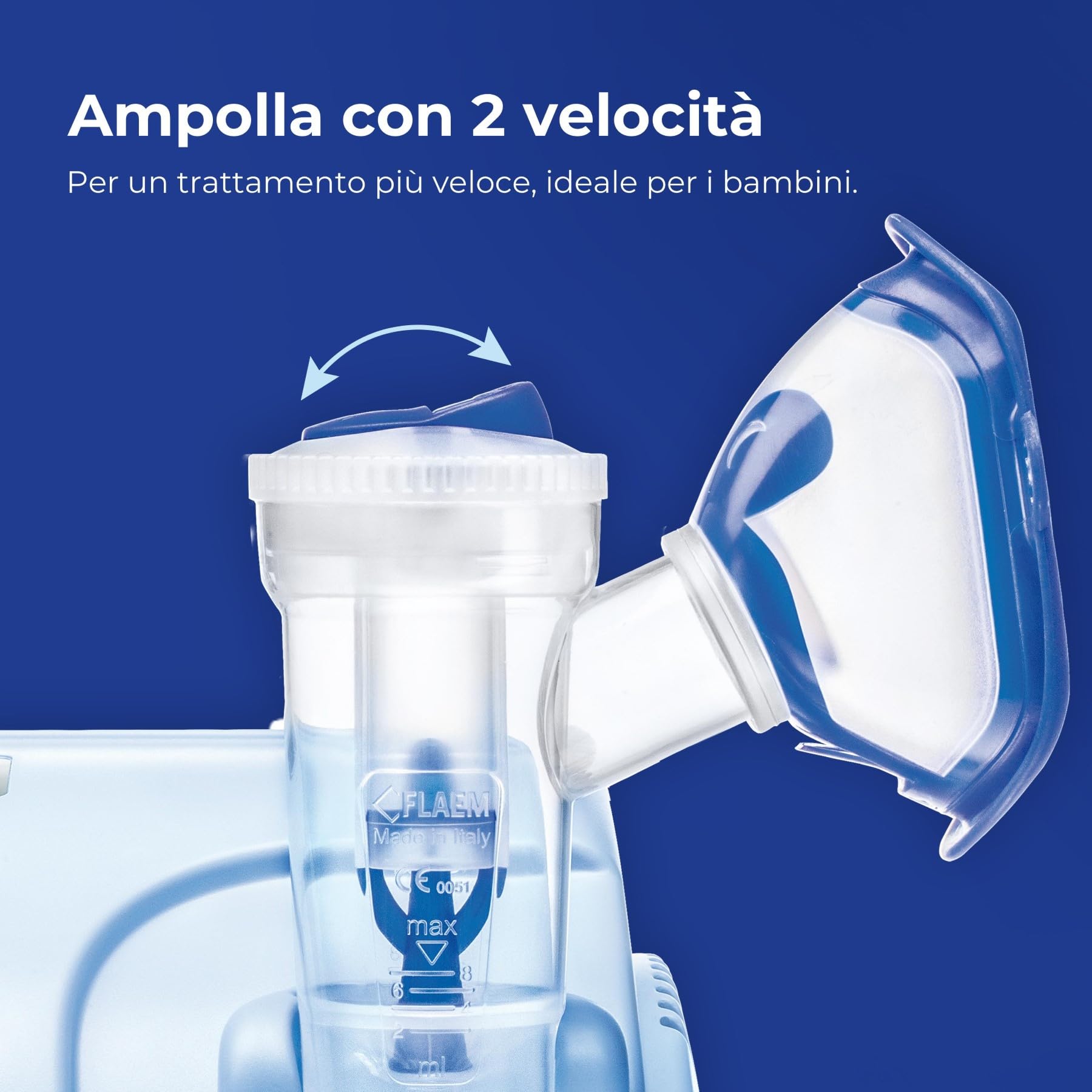 Flaem, Kit Completo Accessori Aerosol, Ampolla RF7 Dual Speed, Mascherina Adulto, Mascherina Pediatrica, Boccaglio, Elastico, Tubetto 1 Mt. Compatibile con Tutti gli Aerosol a Pistone Flaem