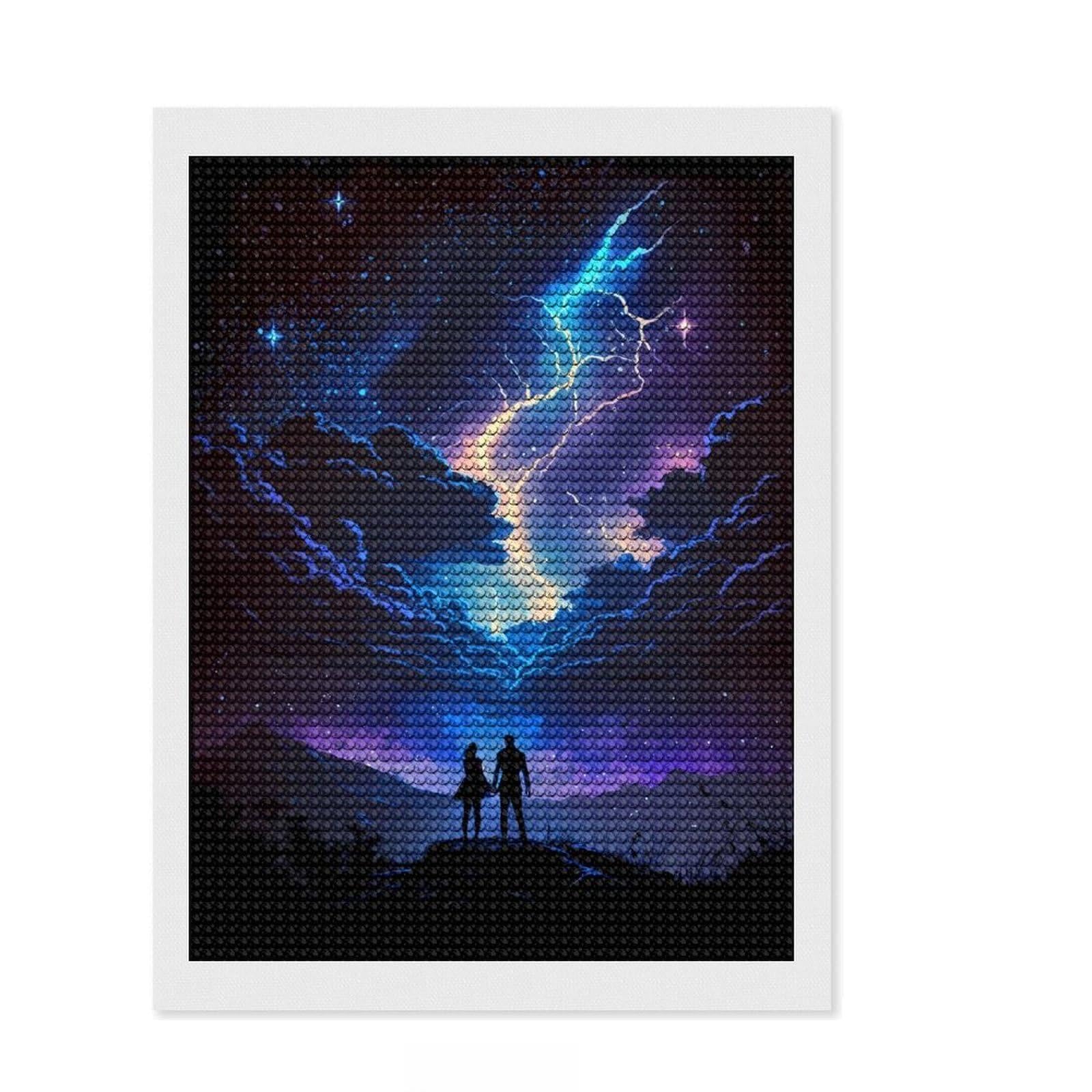Junmoney Galactic Lightning Strike Diamond Art Canvas 12"x16", for Beginners, Easy to Enjoy, Cosy Home Accent, Christmas Gift, Enjoyable At-Home Hobby