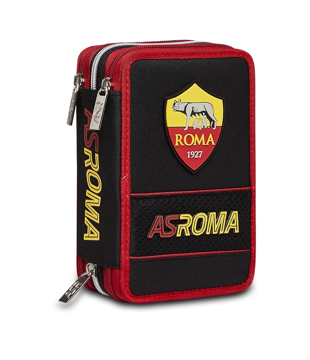 Seven Astuccio 3 Zip ROMA COUNTER-ATTACKS, Nero, Completo di Matite, Pennarelli etc.., Scuola & Tempo Libero