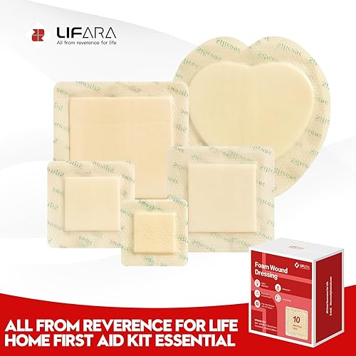 Miniatura 8 de LIFARA Paquete de 5 almohadillas de espuma de silicona, cuidado de heridas de 5 capas, superabsorbente, barrera antirreflujo, borde adhesivo para un