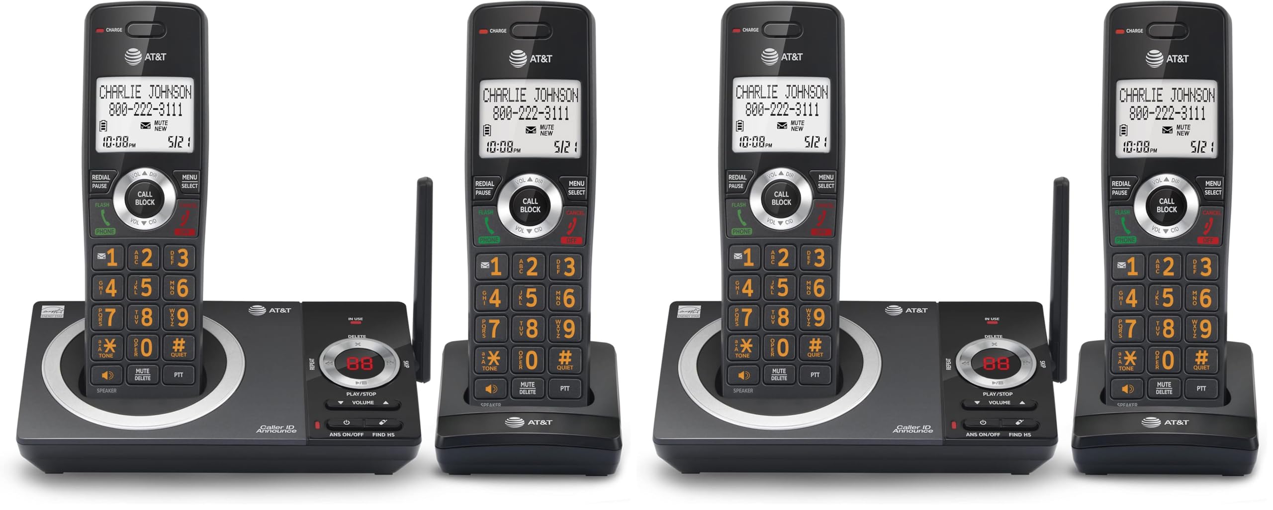 AT&amp;T CL82219 DECT 6.0 2-Handset Cordless Phone for Home with Answering Machine, Call Blocking, Caller ID Announcer, Intercom and Long Range, Black (Pack of 2)