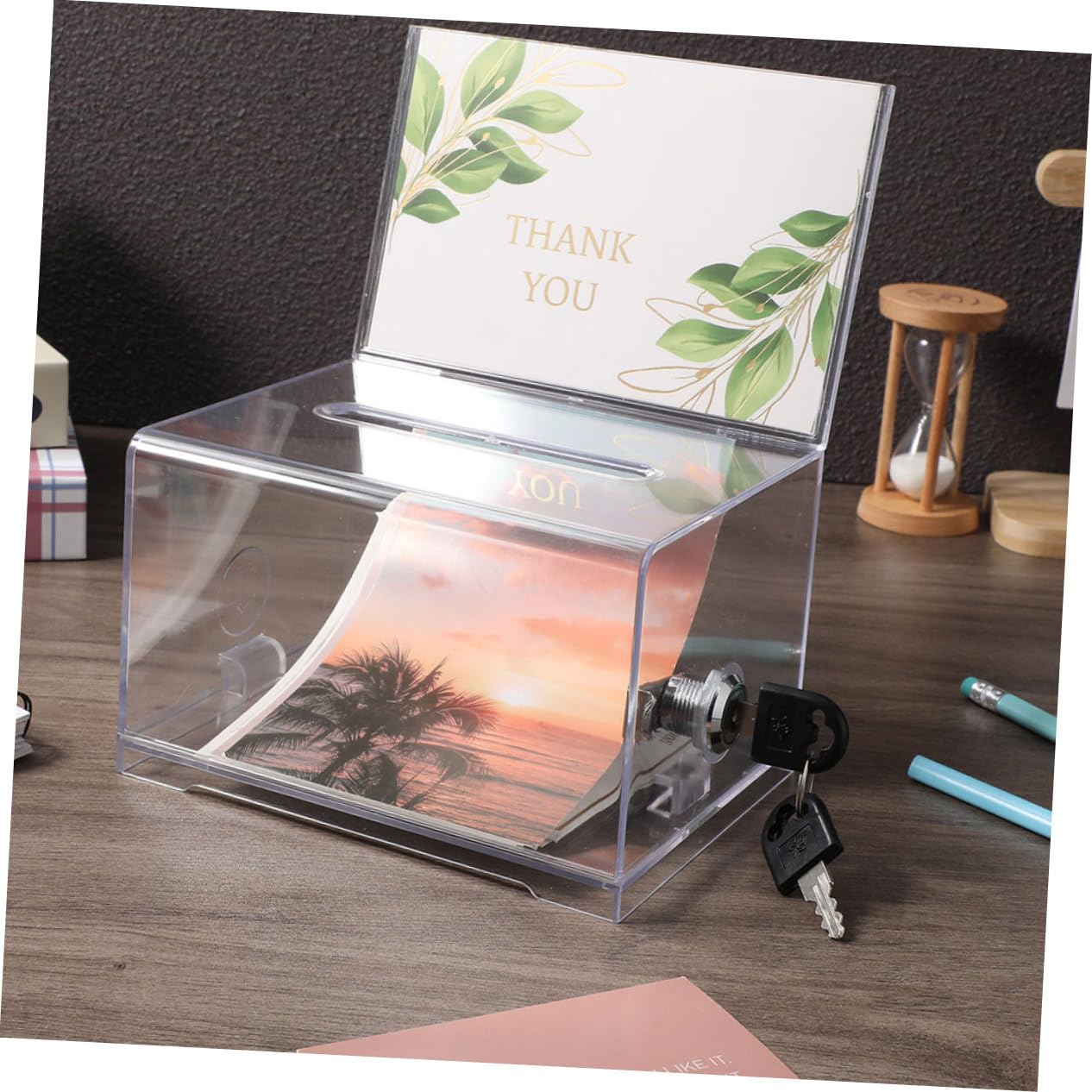 HAPINARY 2pcs Acrylic Business Card Box Lock Large Capacity Card Storage for Office Hotel Mall Event