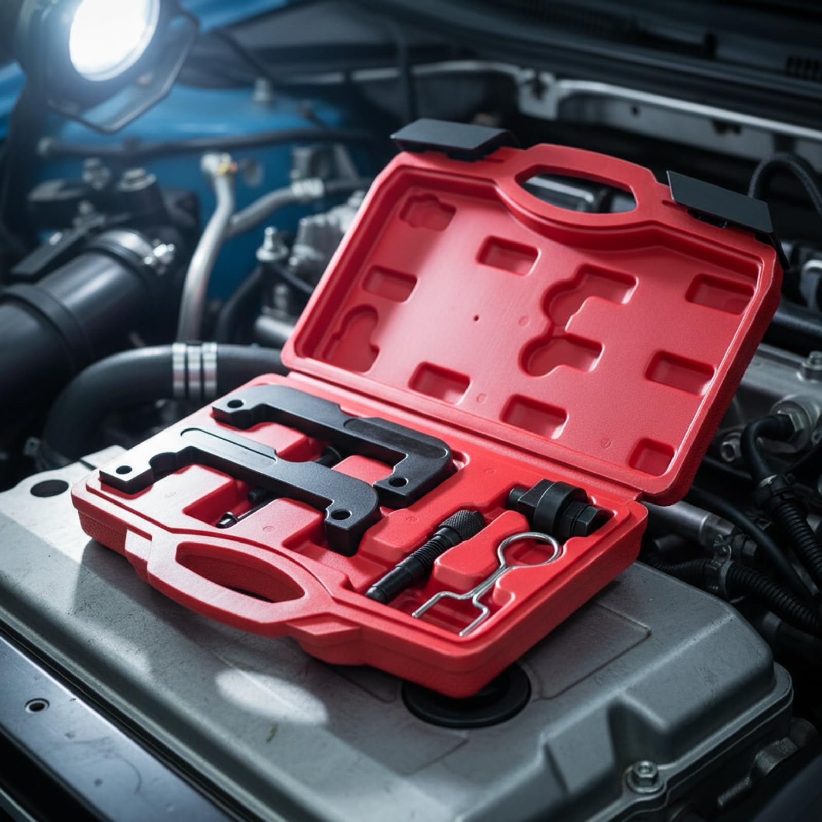 Attrezzi Fasatura Riallineamento Motore Portatile, Kit fasatura con Valigetta, Resistente Corrosione, Kit con Valigetta, per Officina, Meccanici,