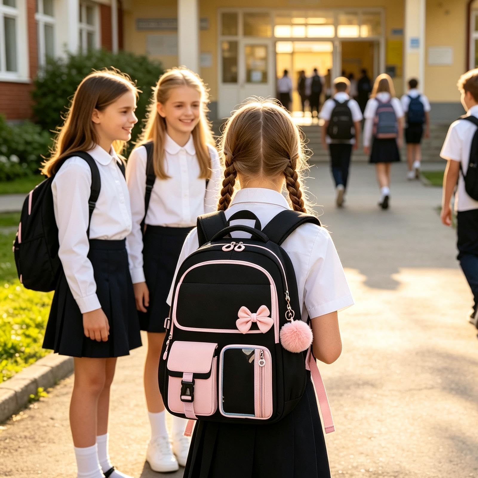 Rucksack für Mädchen mit Lunchbox 3-Teiliges Set Mit Schleife Großem | Lässiger Schulrucksack Für Mädchen Für Schulbücher, Kleidung, Schreibwaren, Geldbörse, Outdoor,