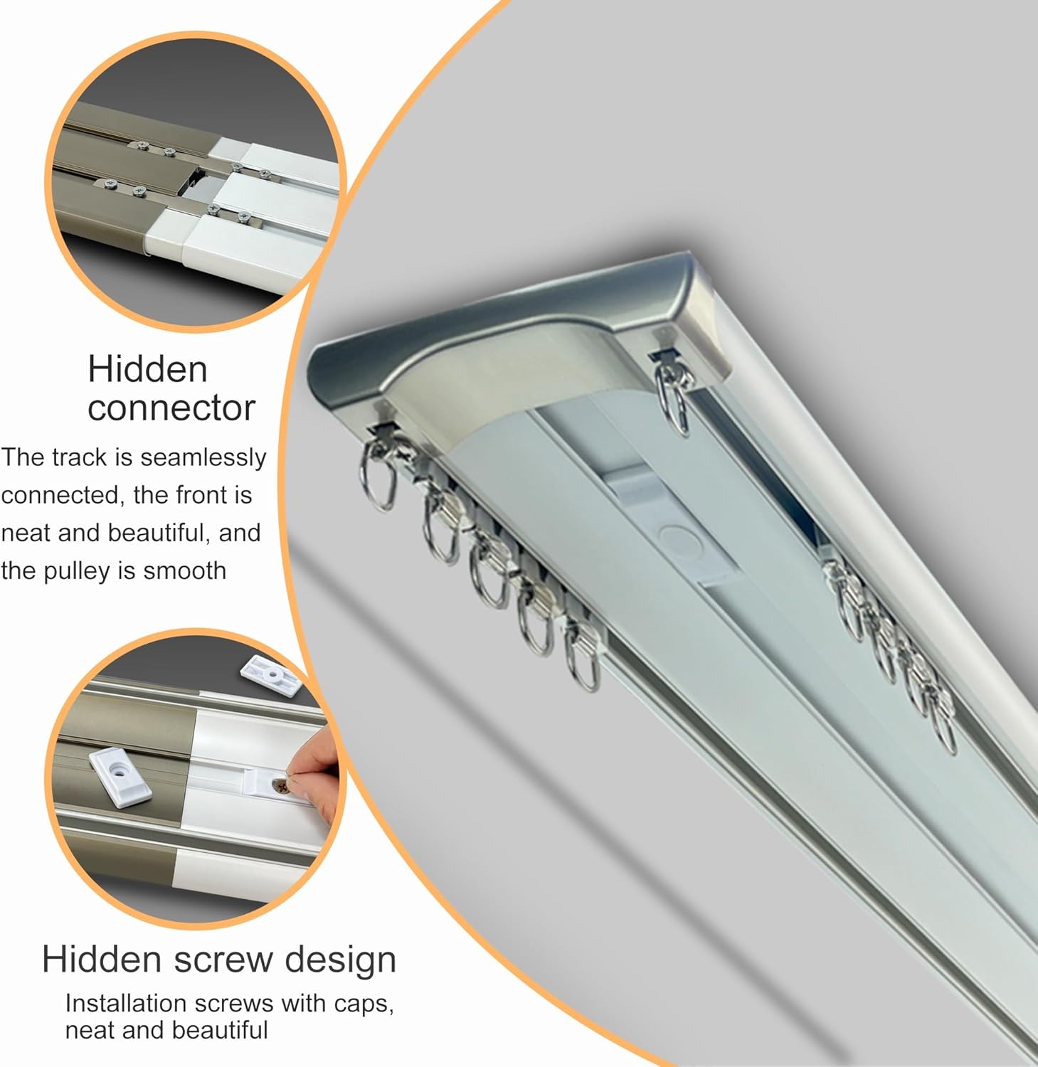Silent Aluminum Double Curtain Track System Ceiling Mount with Hidden Connectors Modern Window Treatment Rail Kit for Living Room, Bedroom, Office(Milky white,2.5m/8.2ft)