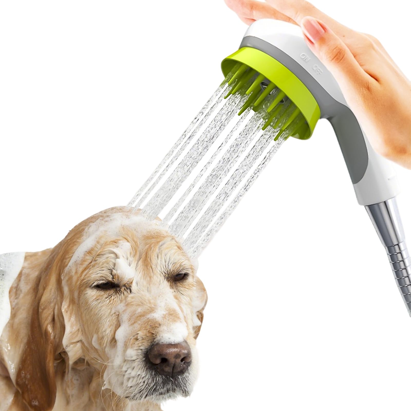 Cabezal de ducha de aseo para perros con función de cepillo de masaje y función de pausa para ahorrar agua, cabezal de ducha para gatos y perros (blanco)