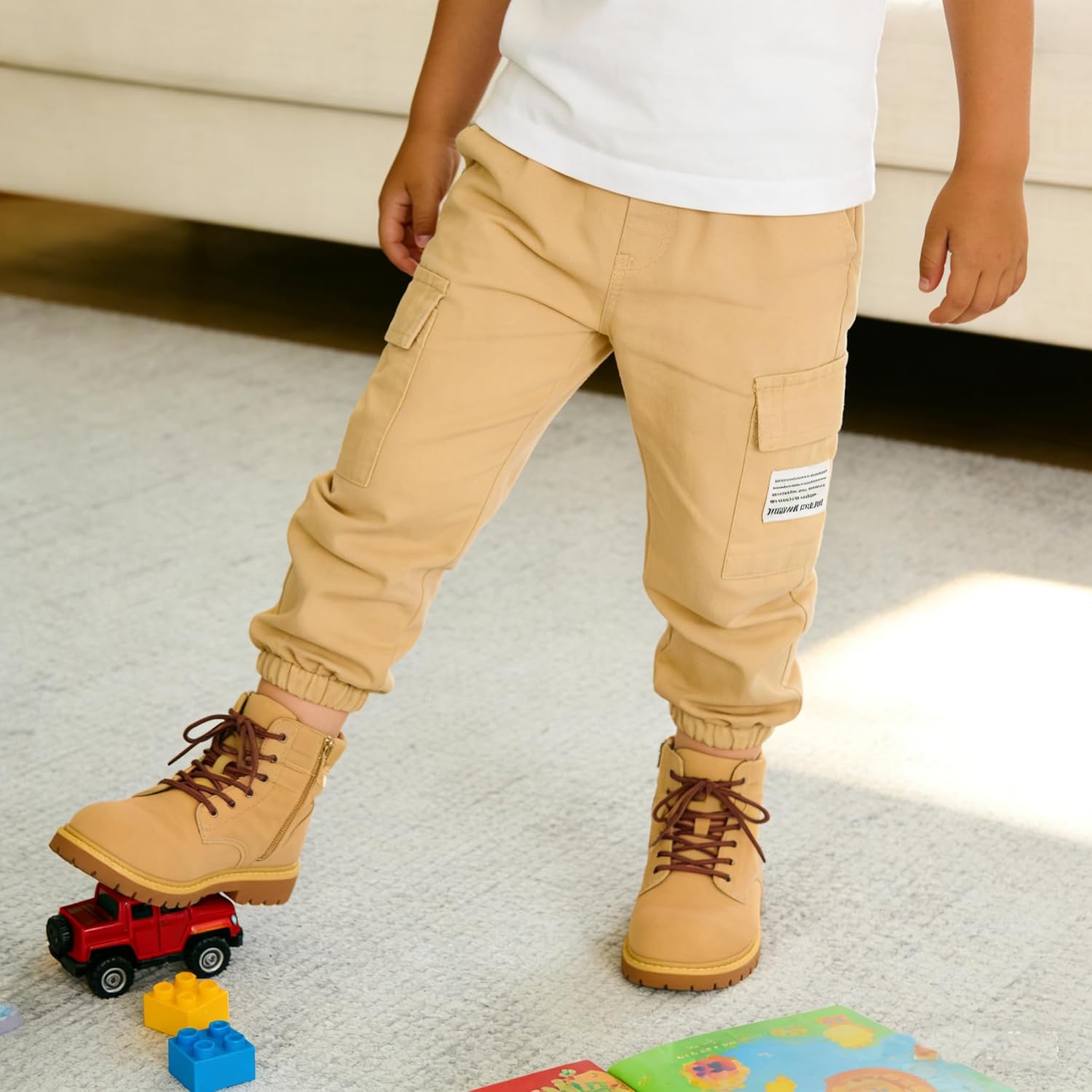 Feidoog Toddler Baby Boys 2/3 Pack Sweatpants Solid Cotton Elastic Waist Trousers Active Jogger Pants - Image 7