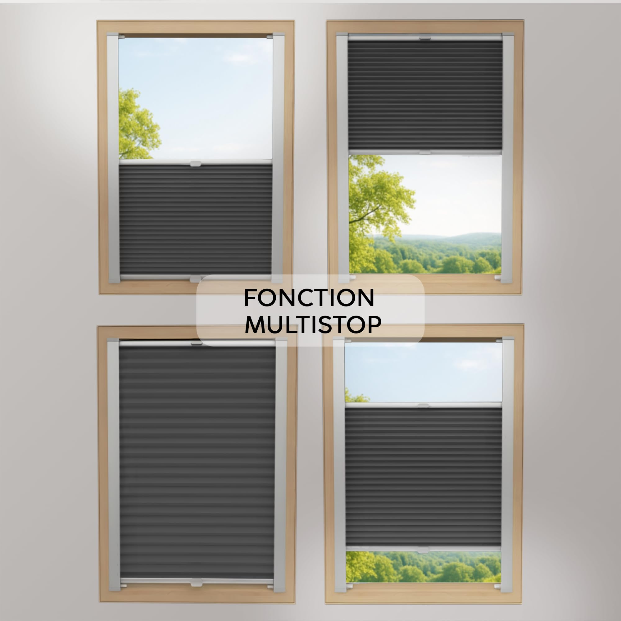 Concept Blinds Store Plissé en Nid d’Abeille pour Fenêtre de Toit – Occultant et Isolant Thermique, sur Mesure, 7 Couleurs de Tissu, Réglable Haut et Bas, Installation Facile avec Perçage