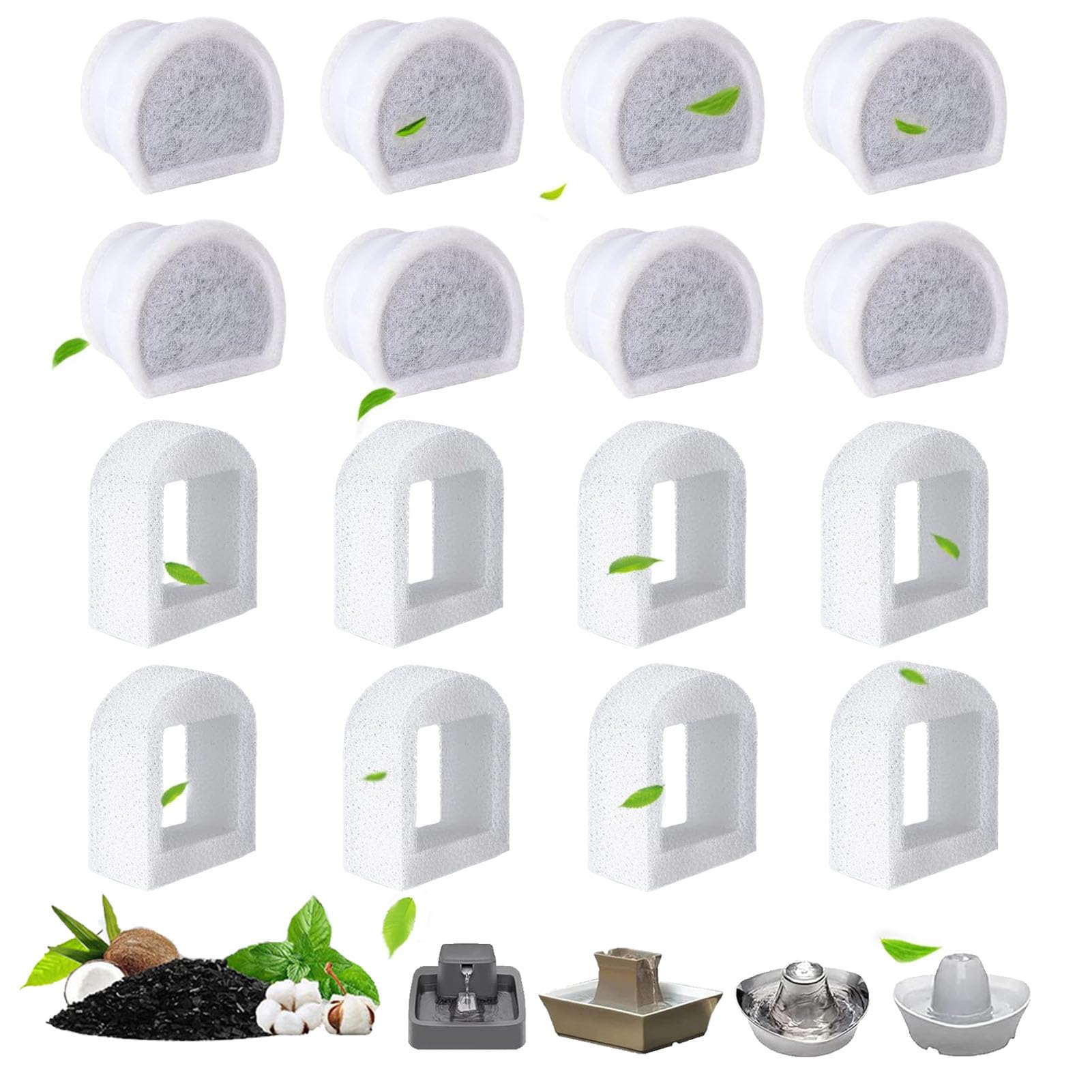 DuDuZui 16PCS Cat Water Fountain Filters, Compatible with PetSafe Drinkwell Fountains, 8 Replacement Carbon Filters+8 Replacement Sponges Foam Filter for Dog and Cat Fountains Water Dispenser