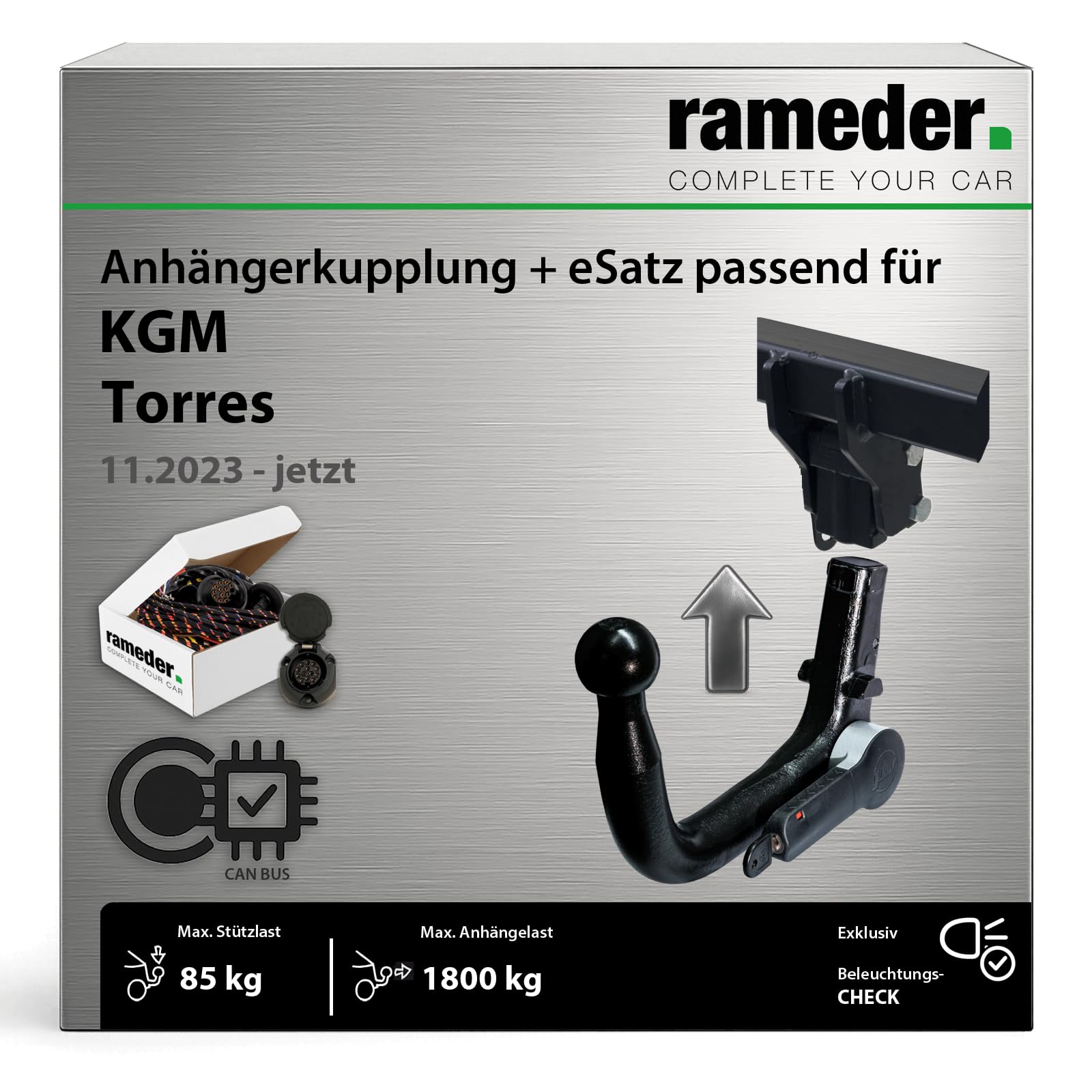 Anhängerkupplung abnehmbar G.D.W. passend für KGM Torres Typ U100 / J100 Baujahr: 2023-jetzt inkl. 13 poligem spezifischen CAN-Bus Elektrosatz | rameder. Komplettsatz - T60