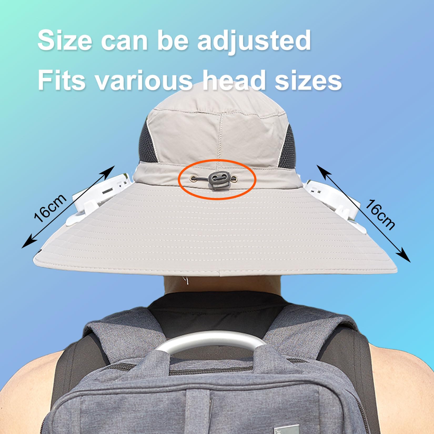 Cappello da pesca da uomo con 2 ventilatori solari Cappello da pescatore solare con protezione UV a tesa larga da 6" Cappelli a secchiello unisex per escursioni in spiaggia,Grigio,One Size