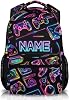 Personalised Gamer Backpack for Boys with Name – 17 Inch Gaming Rucksack with Neon Controller Design, Custom School Bag for Kids, Travel and Day Trips