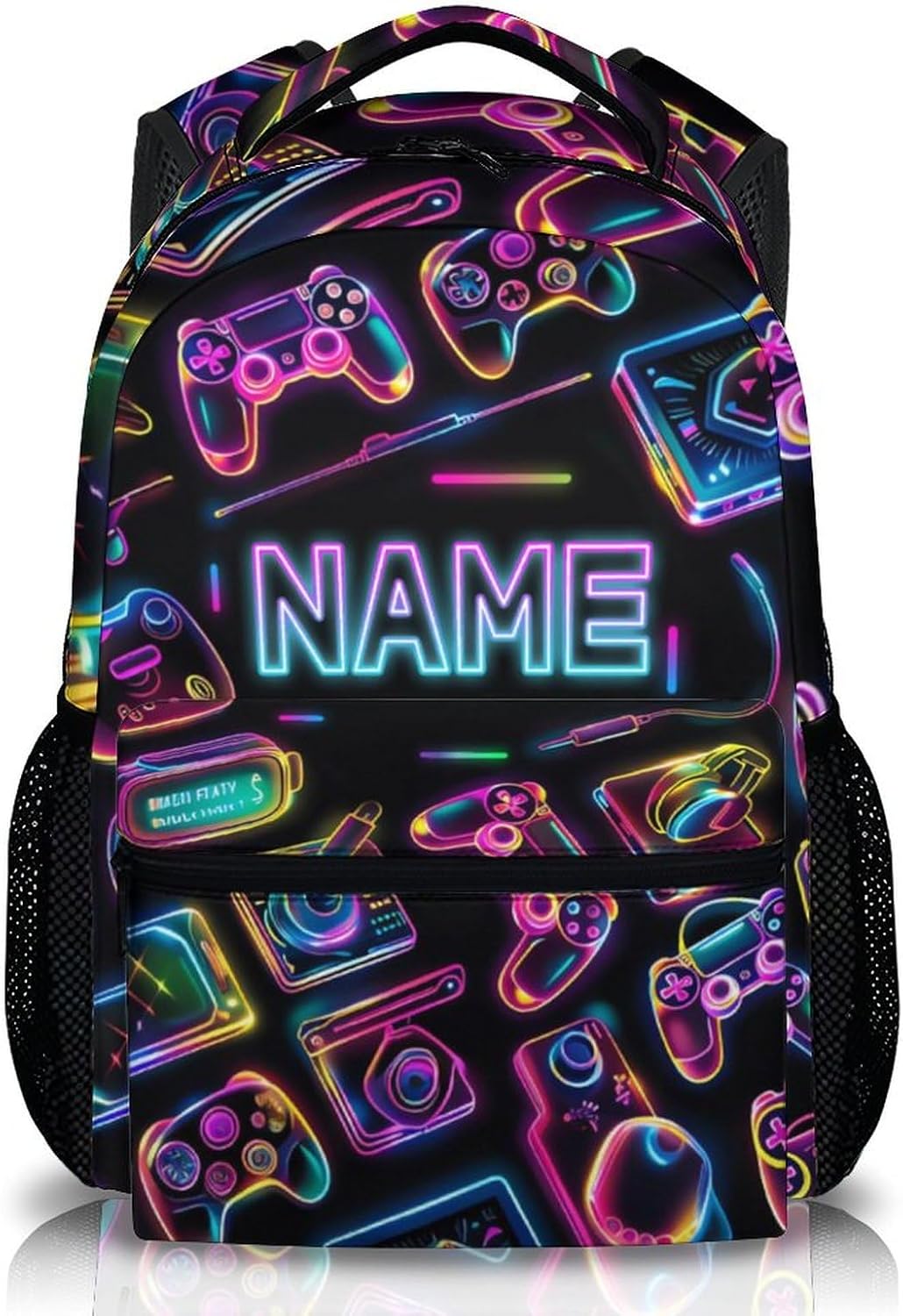 School Backpacks for Boys Girls, 17" Game Backpack for Kids Students, Custom Name Large Capacity Gaming Bookbag for Kindergarten Primary, Personalized School Supplies for Travel Hiking Camping
