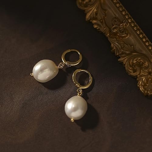 Miniatura 7 de 14k Gold Small Hoop Earrings with Simulated Baroque Pearl Earrings for Women Pearl Drop Dangle Earrings Gold Hoop Earrings for Women