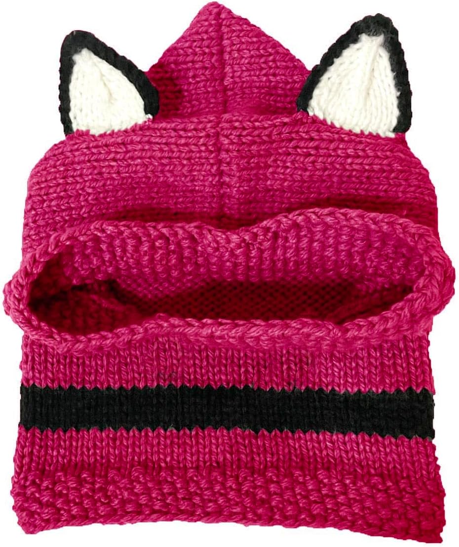 BIBITIME Knit Fox Hat for Women Winter Warm Cap Integrated Hooded Scarf Beanies