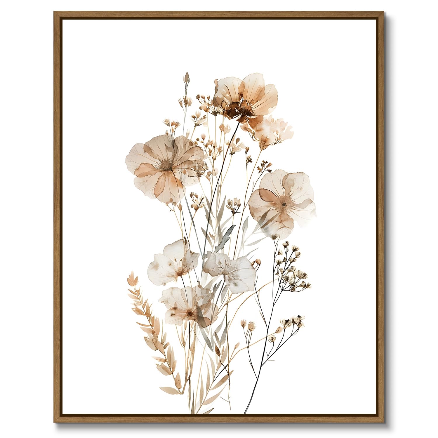 Neutral Watercolor Botanical Wall Art Vintage Floral Canvas Art Prints Orange Flower Plants Picture Minimalist Wall Decor Boho Artwork Framed for Girls Room Bedroom Living Room Decoration, 8"x10"x1Pcs — image 1
