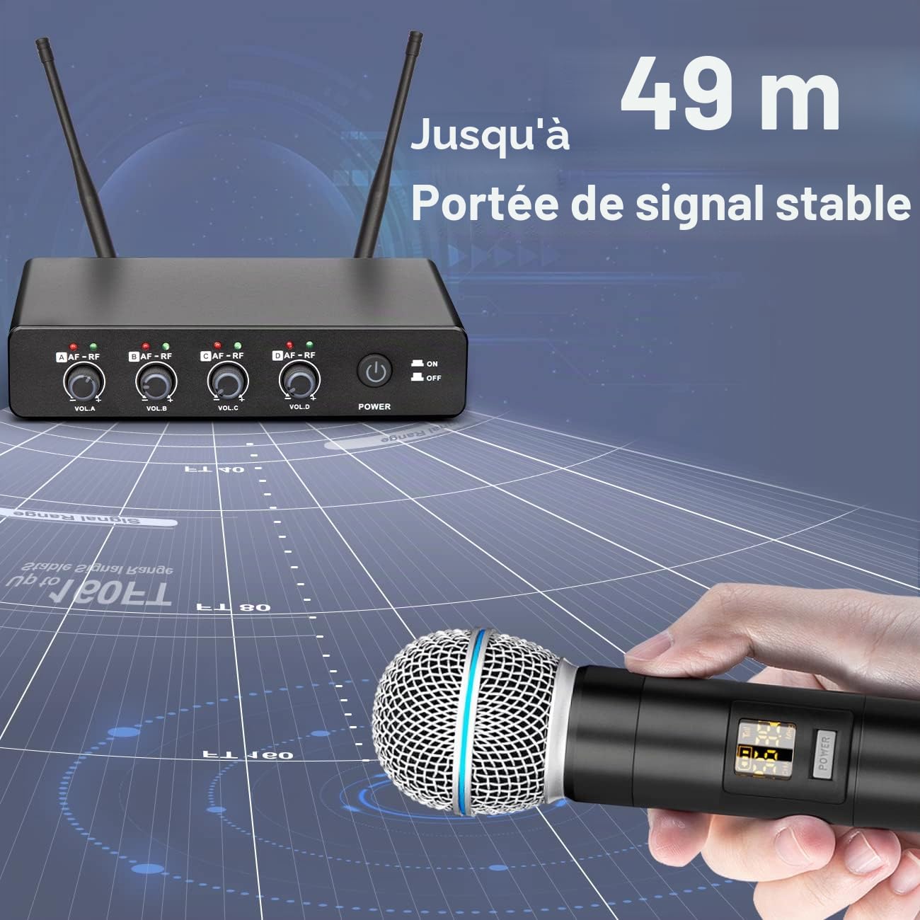 Depusheng R4 Micro sans Fil Karaoke UHF Corps en métal Professionnel 4 canaux système de Microphone Portable sans Fil, adapté à la Maison KTV, église, Performance