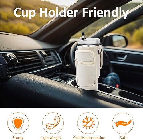 Miniatura 7 de Bolsa de transporte para botella de agua con asa de paracord para vaso Stanley de 4030 onzas, bolsa de neopreno aislada para taza con 2 bolsillos,