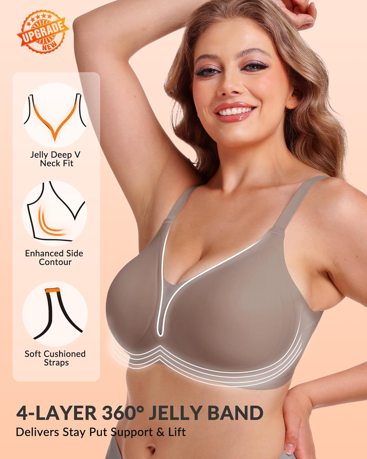 Deep V Wireless Push Up Jelly Bras for Women Seamless Sexy Mesh Supportive Lift No Underwire Luxe Soft Comfy Tshirt Bralette - Image 2
