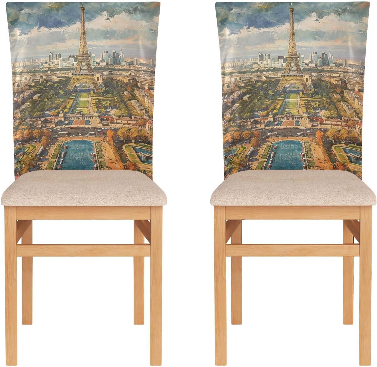 ALAZA Vintage Eiffel Tower View Chair Back Cover Set of 6, Washable Reusable Removable Chair Slipcovers Decorative Chair Cover for Home Kitchen Wedding Party