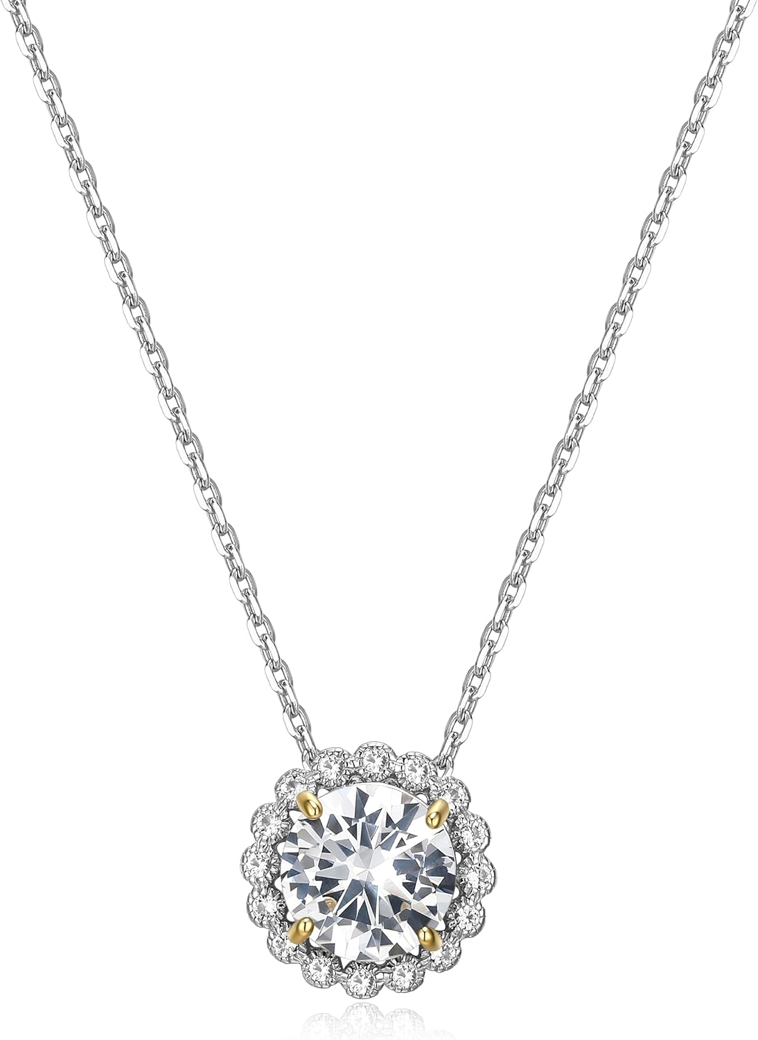 MORGAN & PAIGE .925 Sterling Silver Rhodium Plated Lab Created or Genuine Gemstone with White Sapphire Halo Pendant Necklaces for Women - Sterling Silver Necklace for Women, Jewelry Gifts for Her, 18"