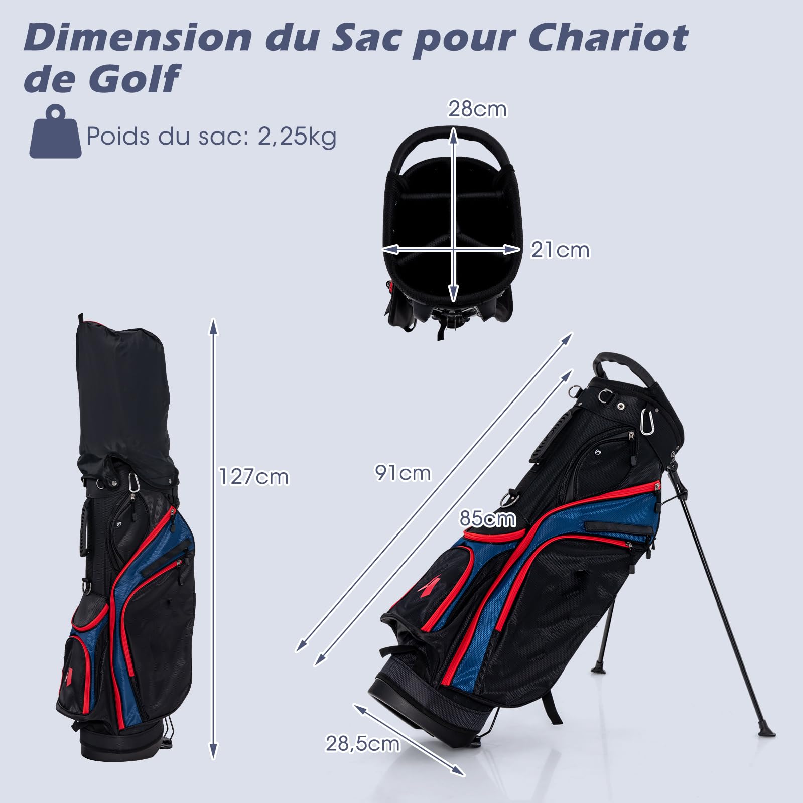 COSTWAY Ensemble Club de Golf Portable, Sac Trépied avec Capuche Anti-Pluie Driver 460CC #1, Bois de Parcours #3, Hybride #5, Fers #5#6#7#8#9#P #S et Putter, pour Droitier