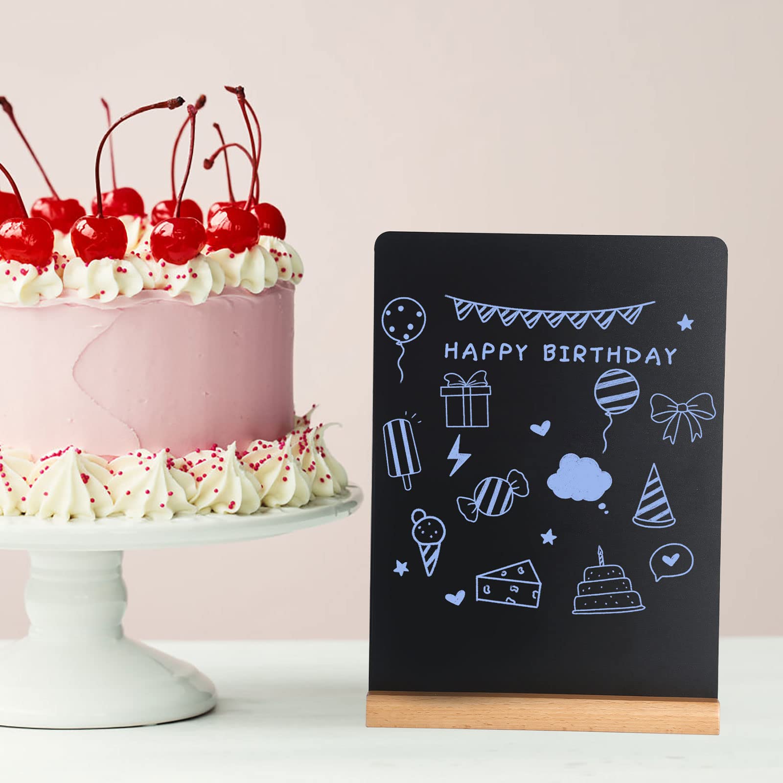 BESTOOL Lot de 4 Tableaux Noirs, Tableau Noir de Table avec Base Double Face Ardoise Buffet Signes Étiquettes de Prix Affichage Menu Boissons pour Anniversaire Mariage Bar Café, 22 x 30cm