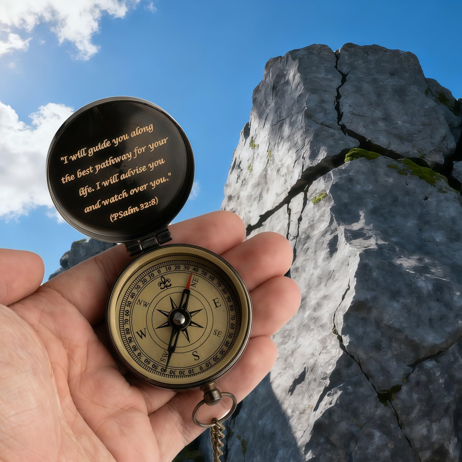 God's Guide & Blessing Compass, Trust in The Lord Compass, Wood Box Greeting, Inspirational Gift Men, Christian Boys Baptism Gifts, Graduation Day with Wooden Box
