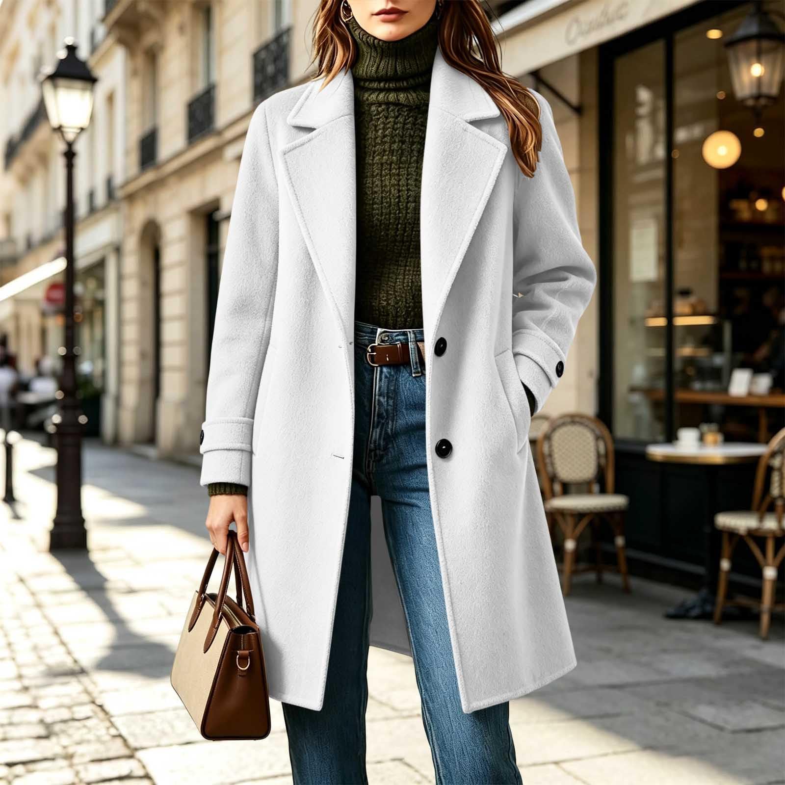 Cappotto Donna Caldo Lungo Invernale Elegante Lana Monopetto Leggero Giacca