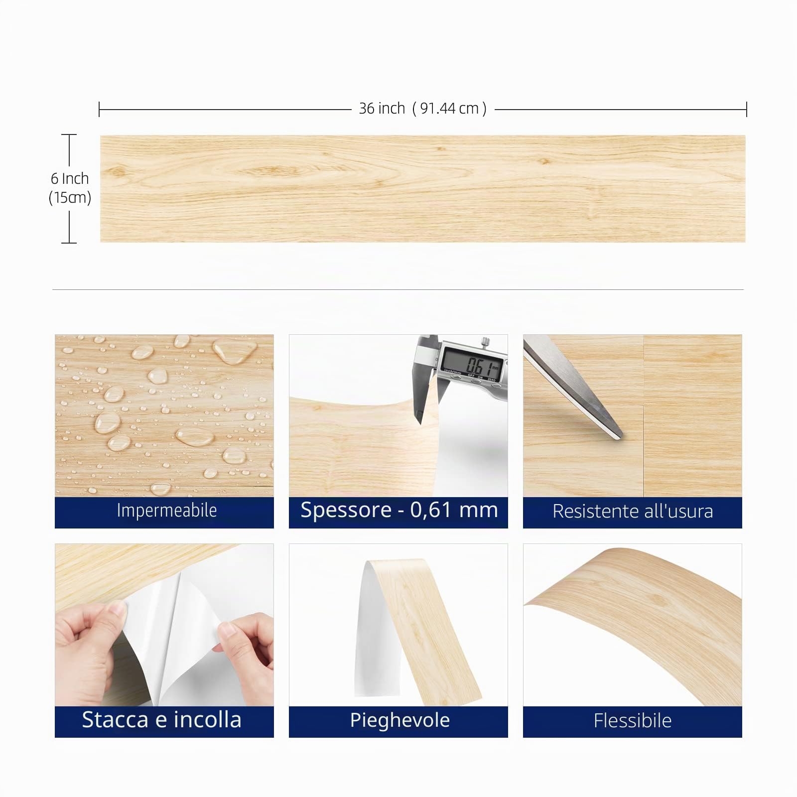 FunStick 30 Piastrelle Adesive Pavimento PVC Effetto Legno Bagno Impermeabile 90CM×15CM Linoleum Adesivo per Pavimento Cucina Camera Pavimenti PVC Adesivi Effetto Legno Beige Piastrelle in Vinile