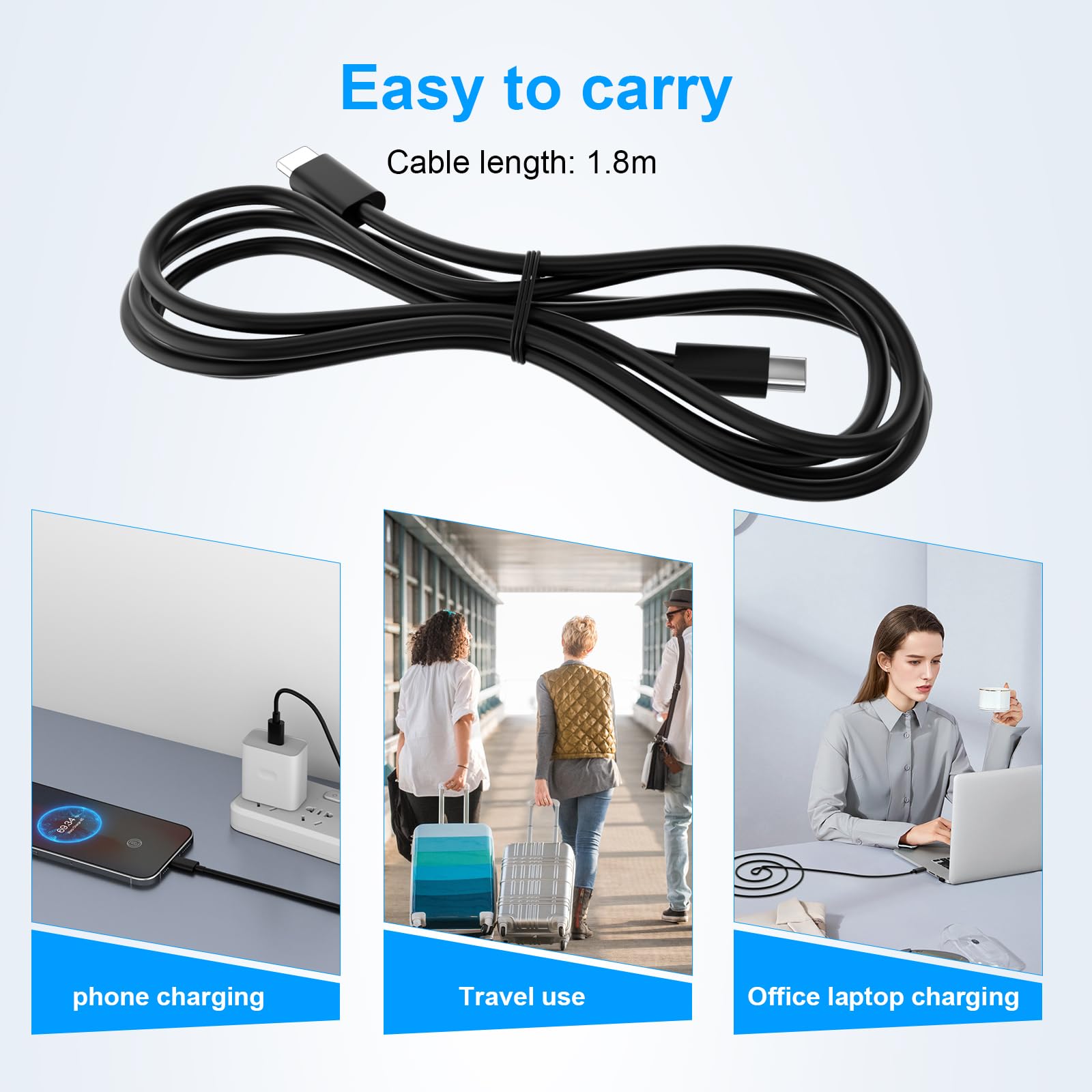 Cable de carga USB C a USB C de 65 W tipo C, cable de carga para laptop HP Spectre Envy/DELL/Chromebook/Thinkpad Yoga/Asus/Acer, para Samsung/MacBook Pro Mini portátil, cable de alimentación de