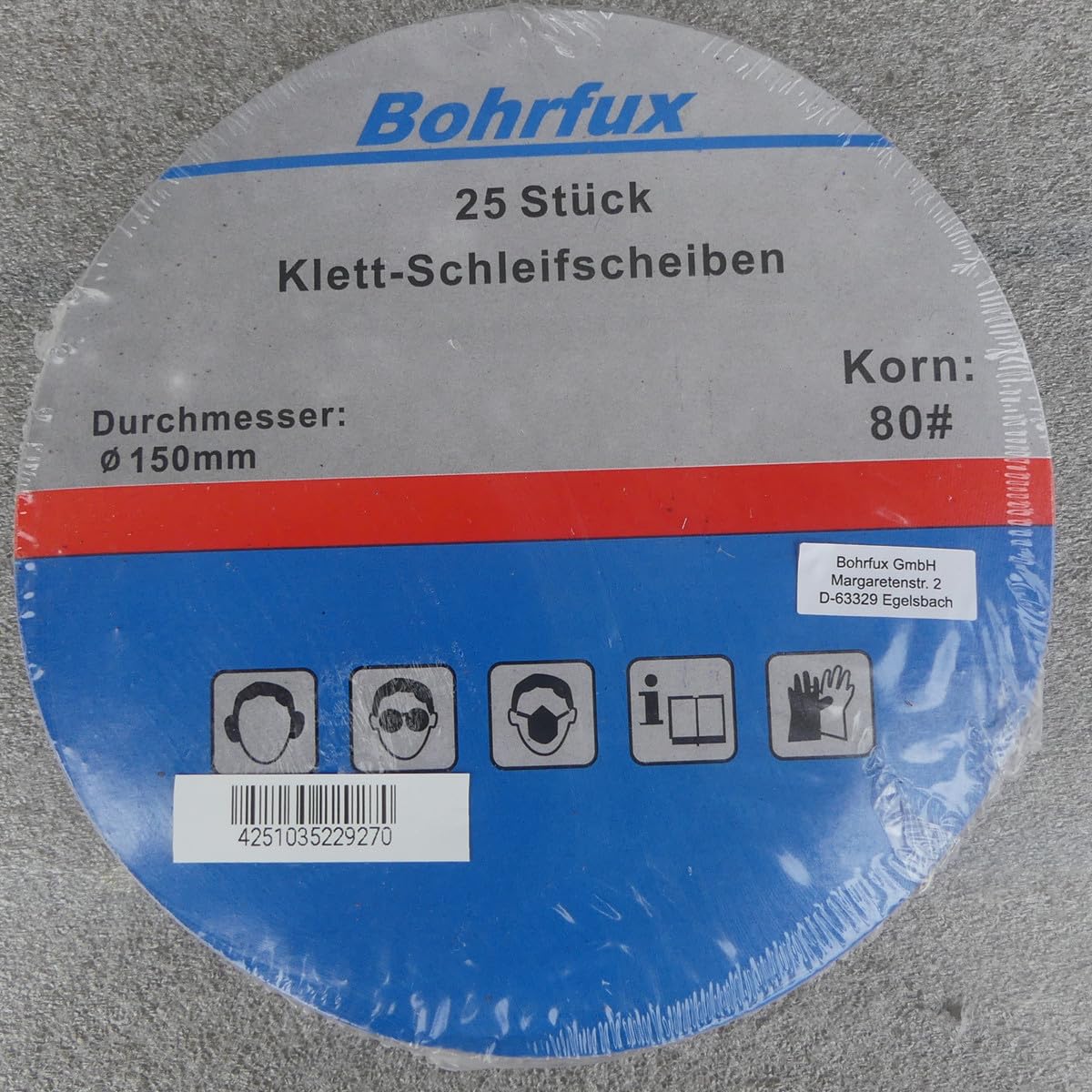 25 discos abrasivos de 150 mm de diámetro, sin agujeros, grano P80, lijadora de yeso, discos abrasivos, lijadora excéntrica de cuello largo de Bohrfux