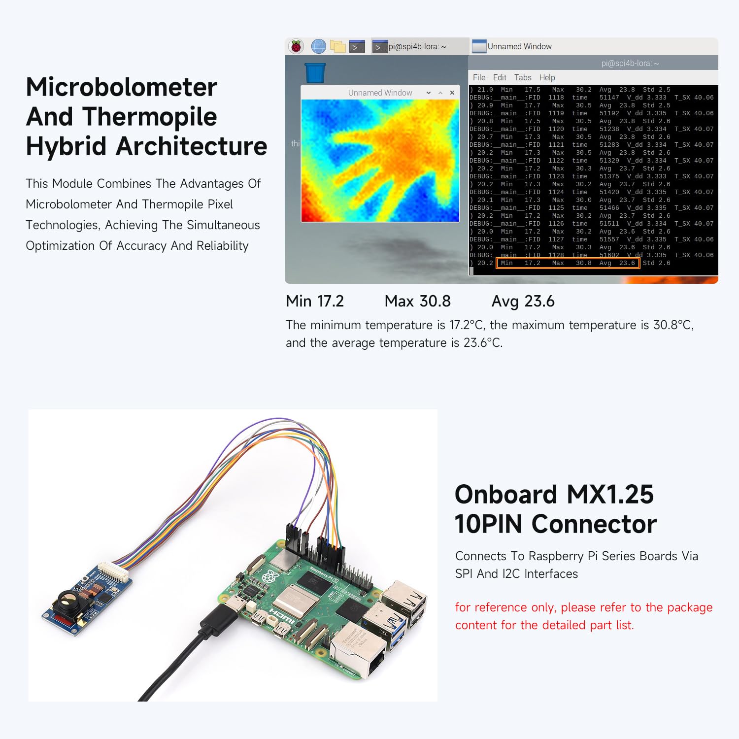 Waveshare Long-Wave IR Thermal Imaging Camera Module, 80 × 62 Pixels IR Array, Motion Detection, SPI and I2C Interfaces Communication, Suitable for Raspberry Pi and Other Development Boards, 44° FOV